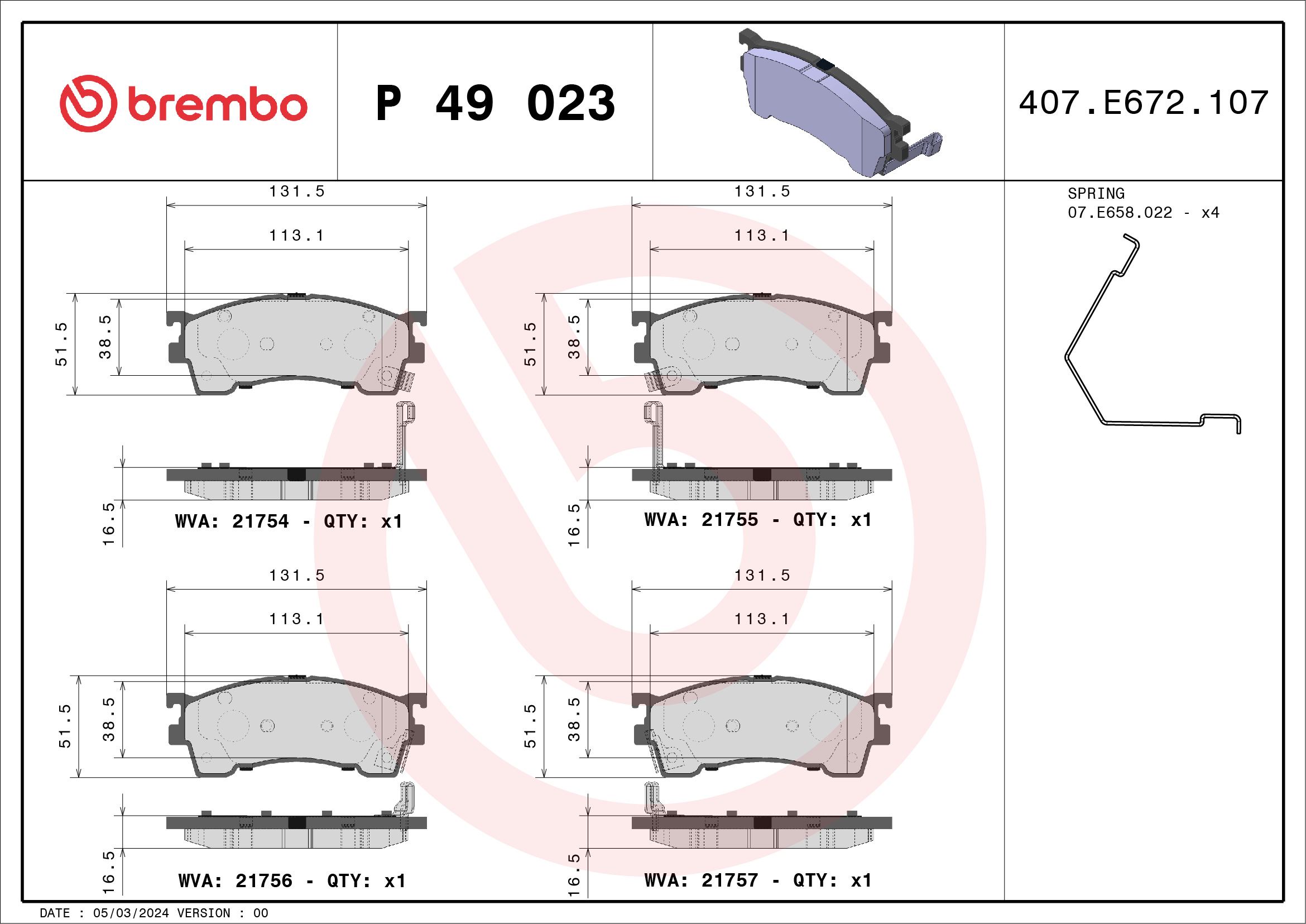 Комплект тормозных колодок, дисковый тормоз - P 49 023 BREMBO
