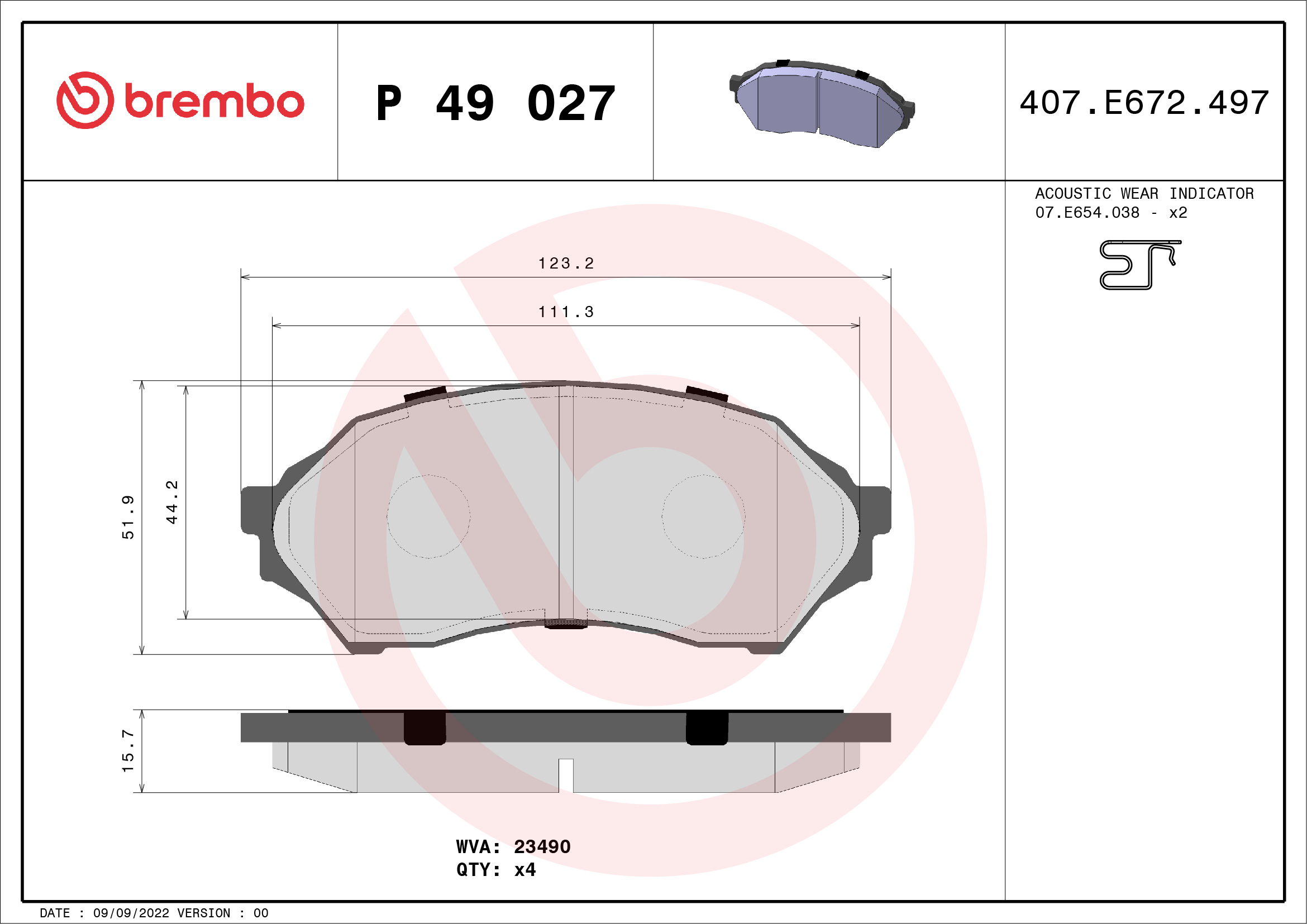Kit pastiglie freno, Freno a disco - P 49 027 BREMBO