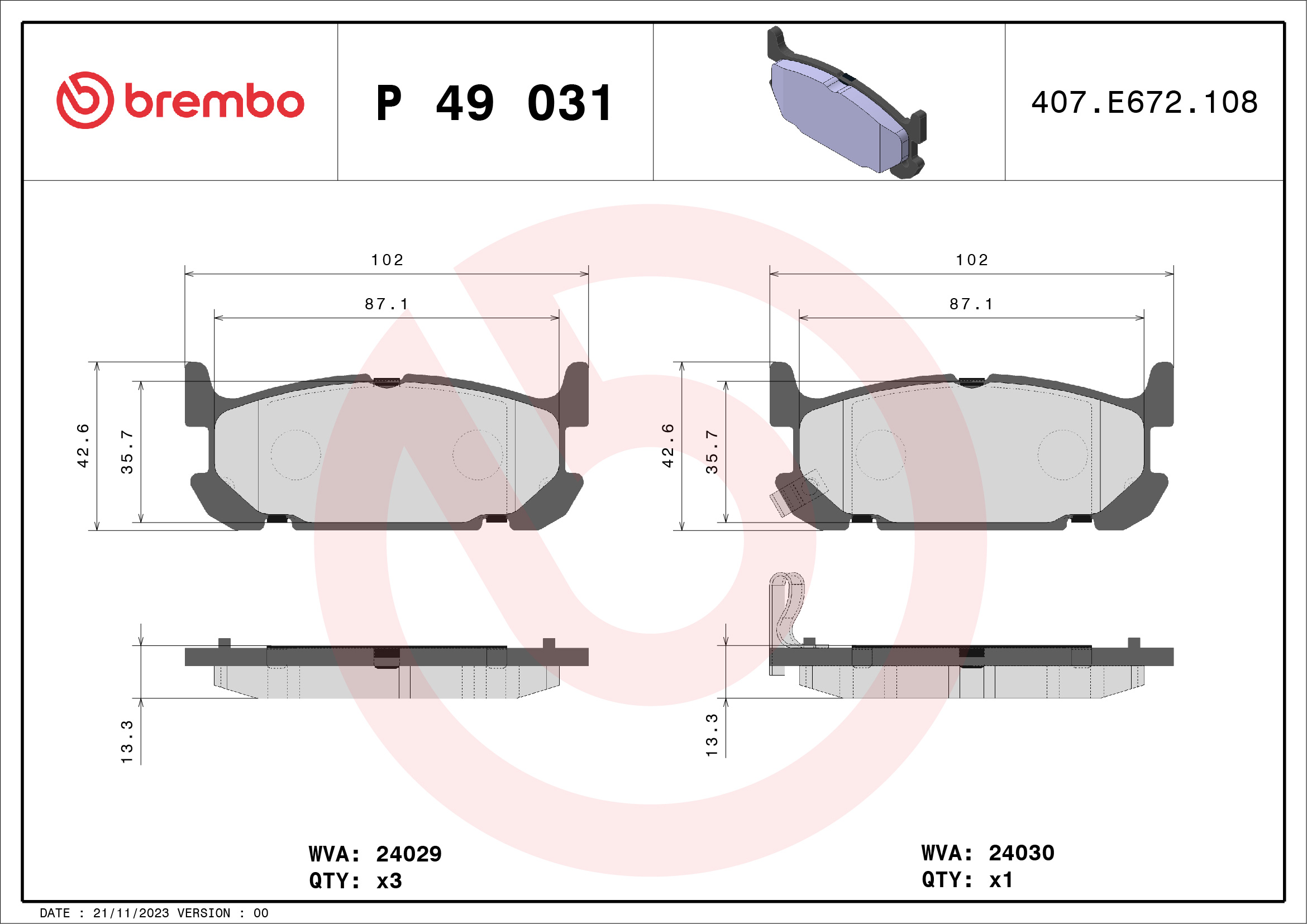 Kit pastiglie freno, Freno a disco - P 49 031 BREMBO