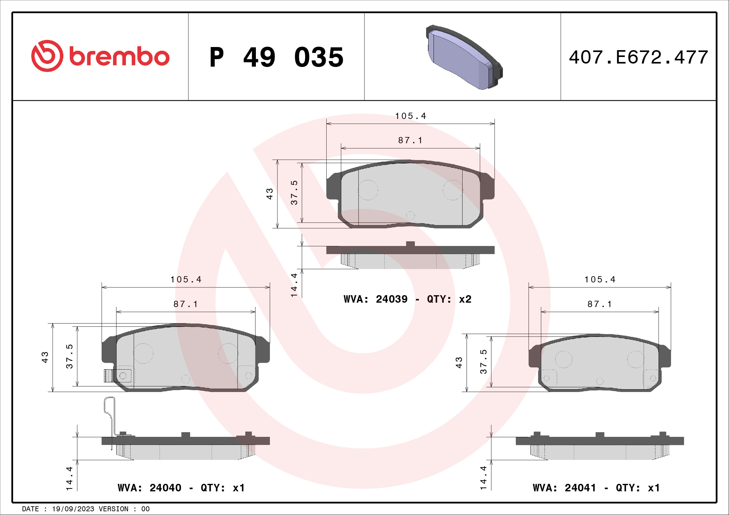 Kit pastiglie freno, Freno a disco - P 49 035 BREMBO
