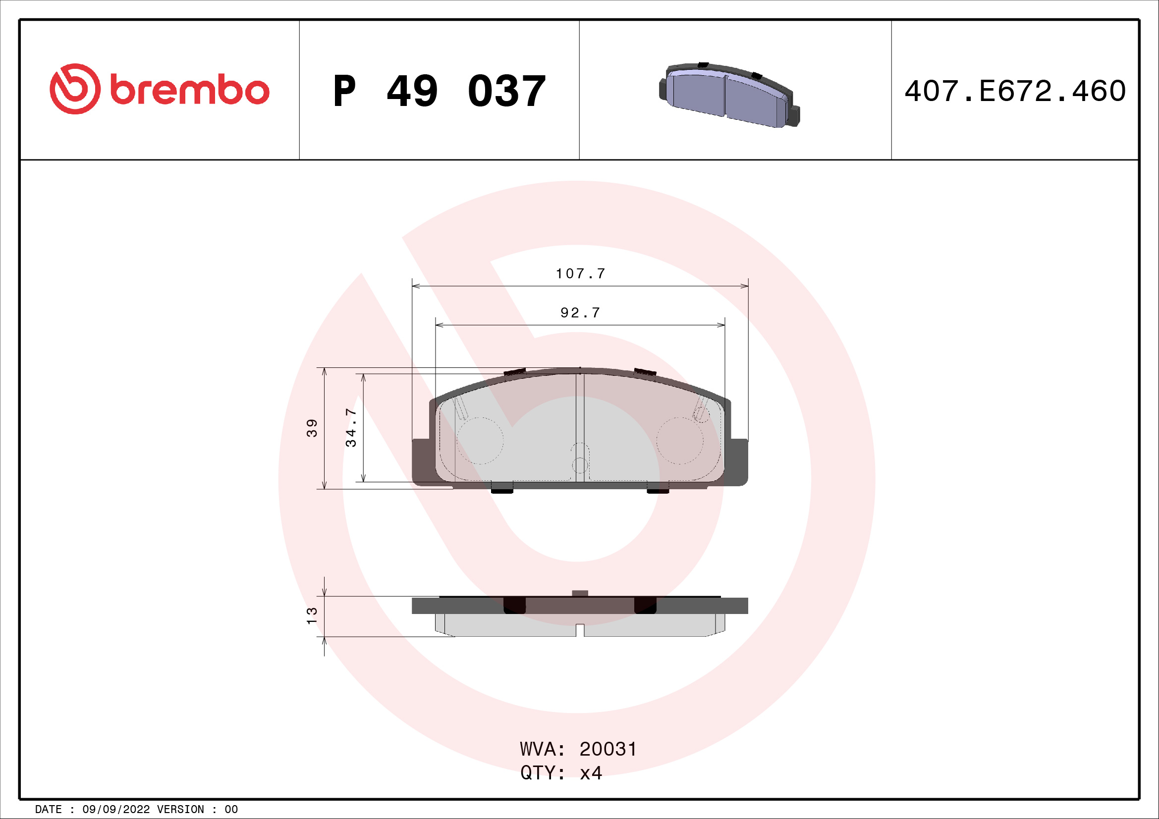 Kit pastiglie freno, Freno a disco - P 49 037 BREMBO