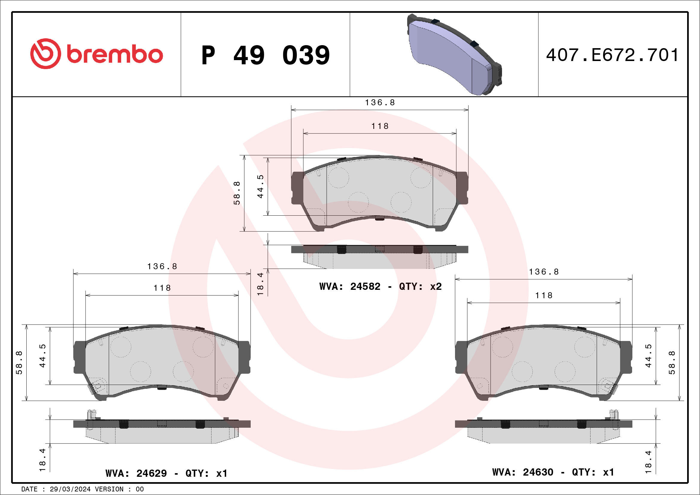 Kit pastiglie freno, Freno a disco - P 49 039 BREMBO