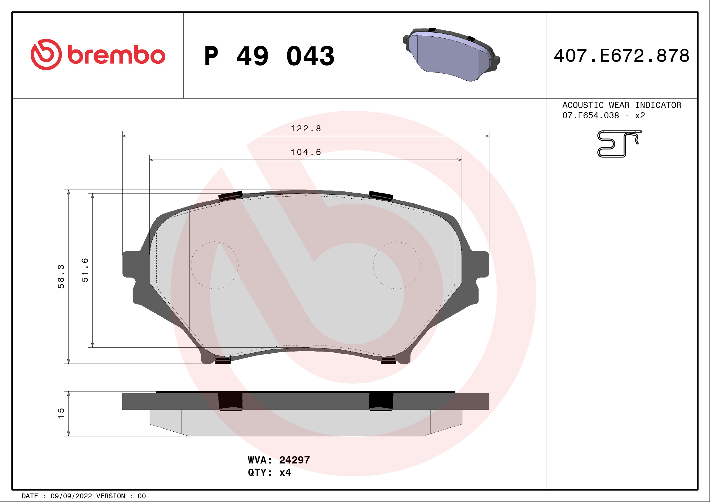 Kit pastiglie freno, Freno a disco - P 49 043 BREMBO