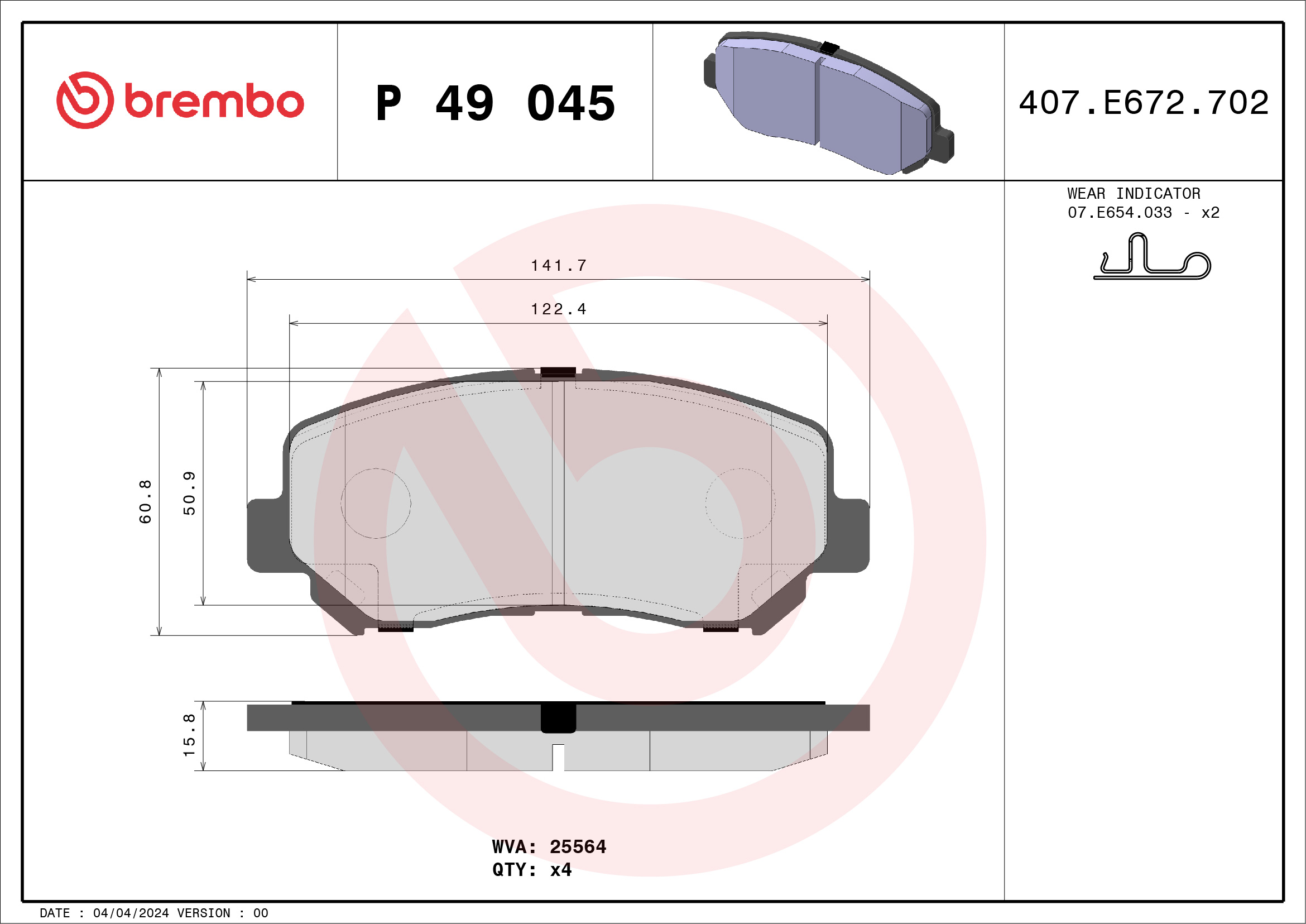 Kit pastiglie freno, Freno a disco - P 49 045 BREMBO