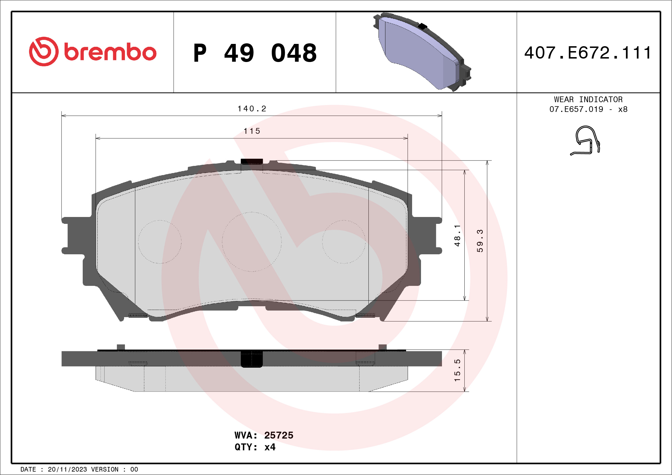 Kit pastiglie freno, Freno a disco - P 49 048 BREMBO