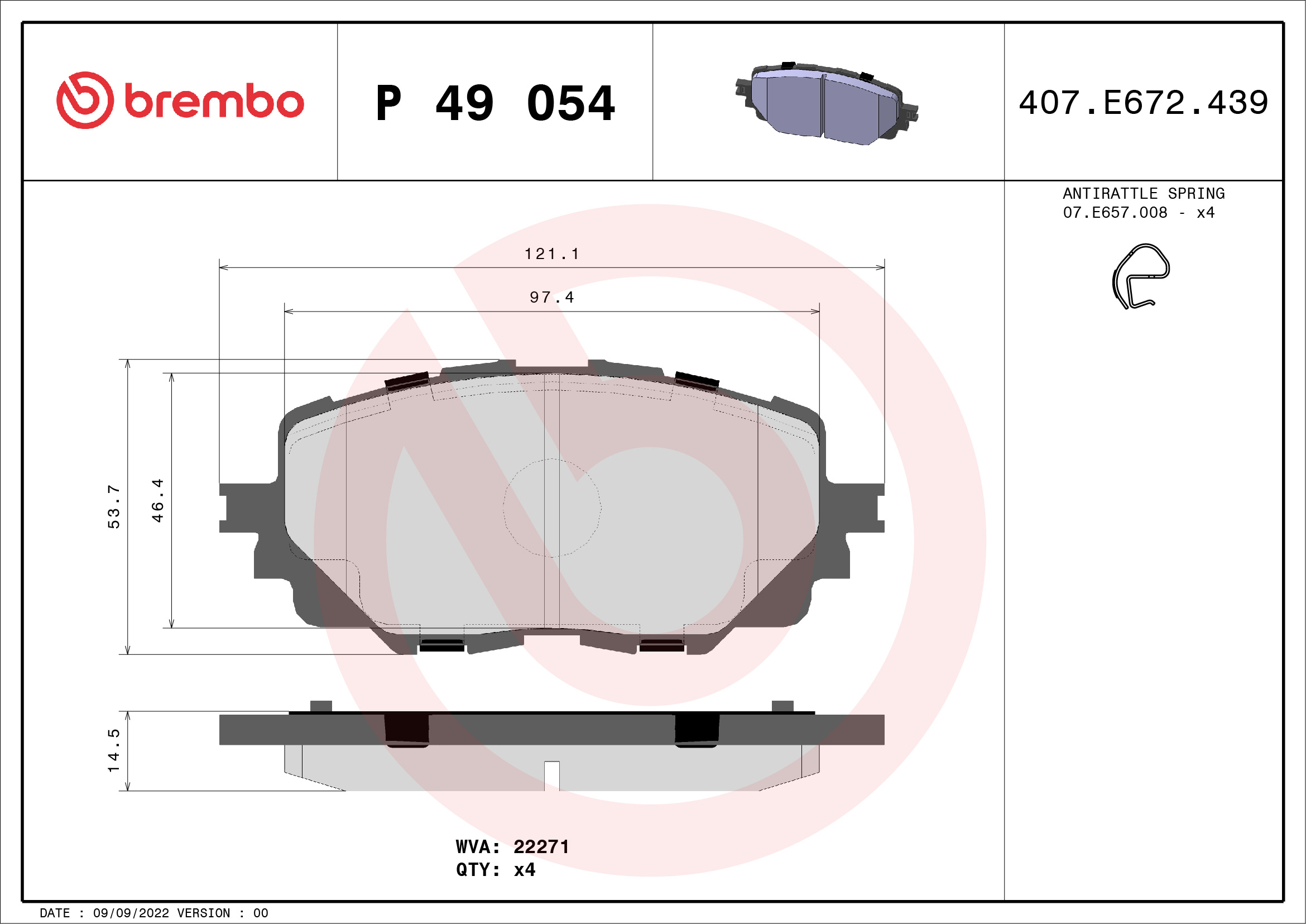 Kit pastiglie freno, Freno a disco - P 49 054 BREMBO