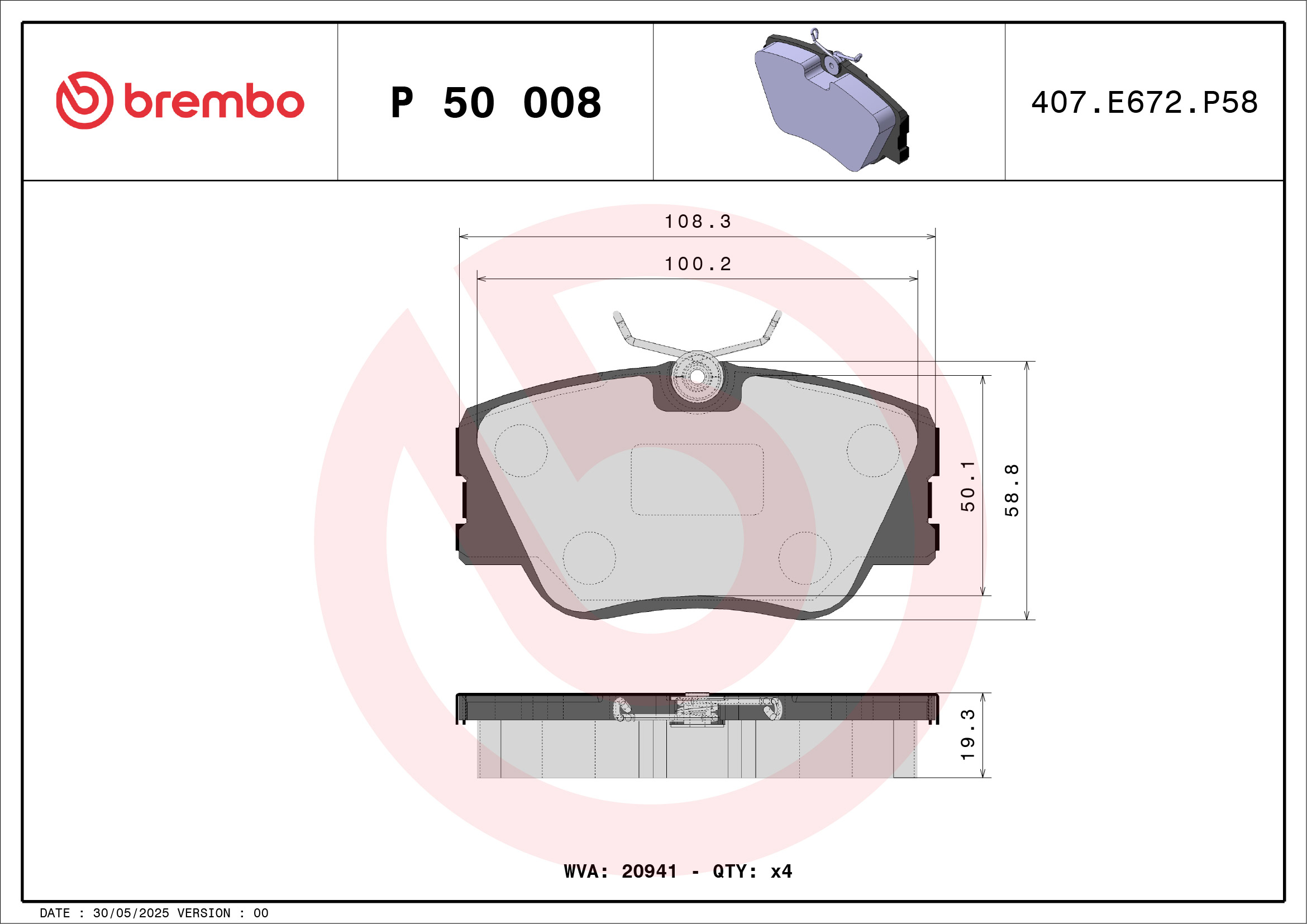 Brake Pad Set, disc brake - P 50 008 BREMBO