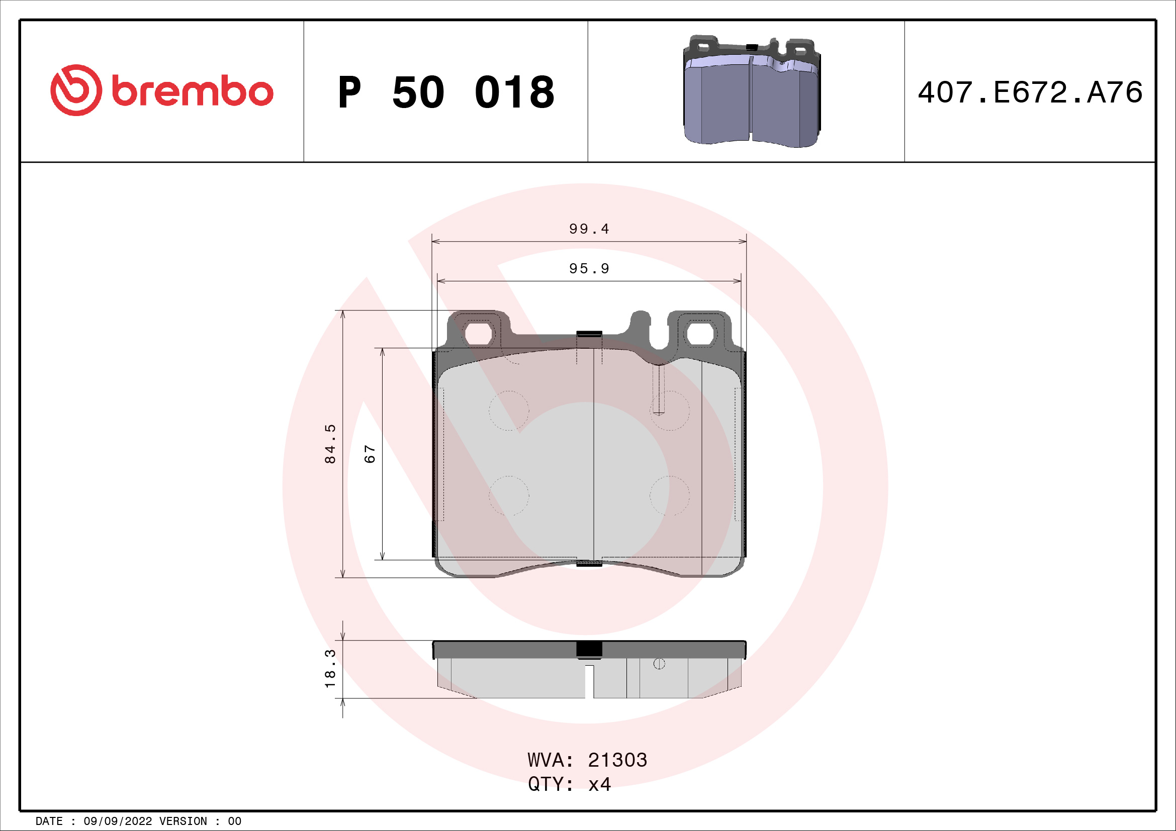 Kit pastiglie freno, Freno a disco - P 50 018 BREMBO