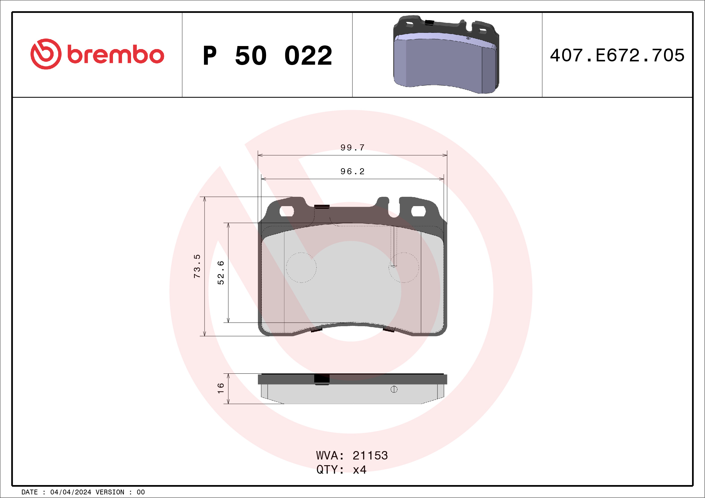 Brake Pad Set, disc brake - P 50 022 BREMBO