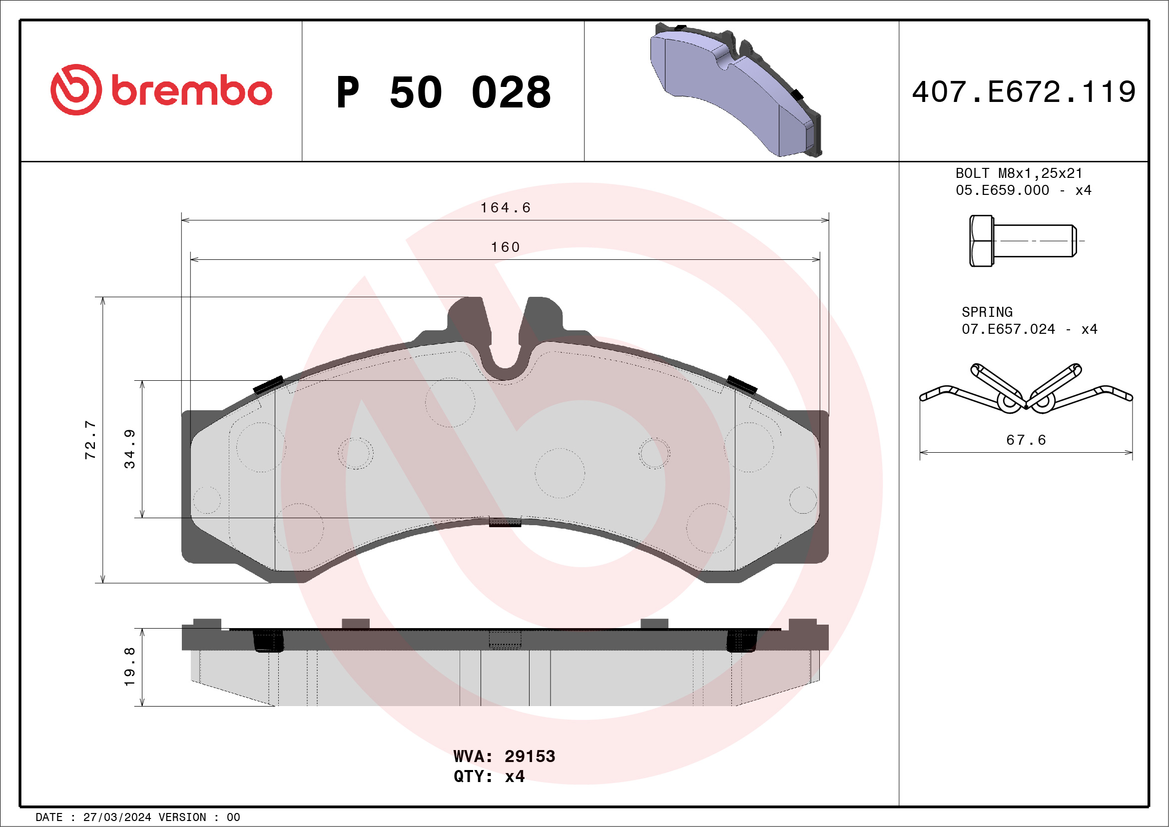 Kit pastiglie freno, Freno a disco - P 50 028 BREMBO