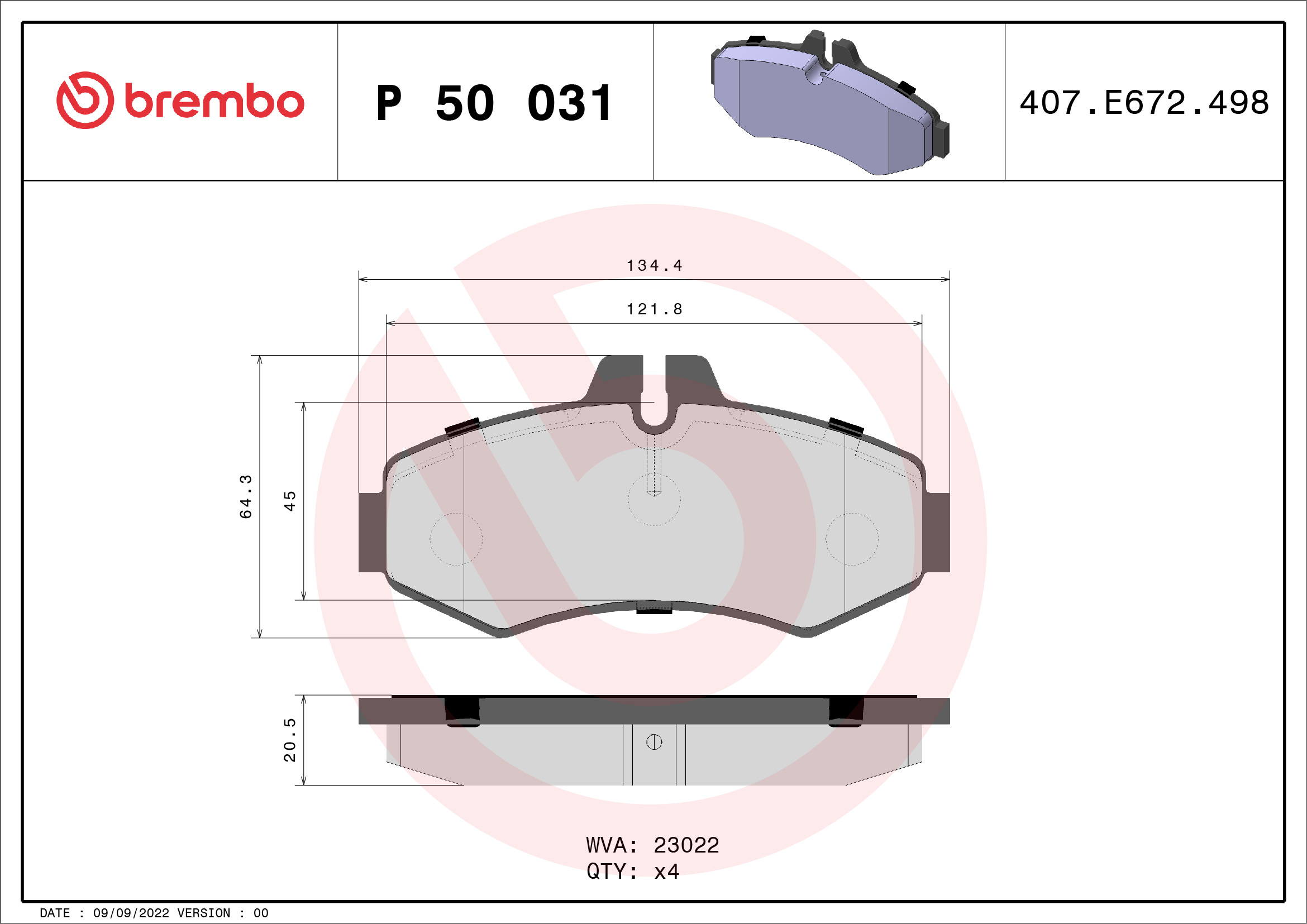 Kit pastiglie freno, Freno a disco - P 50 031 BREMBO