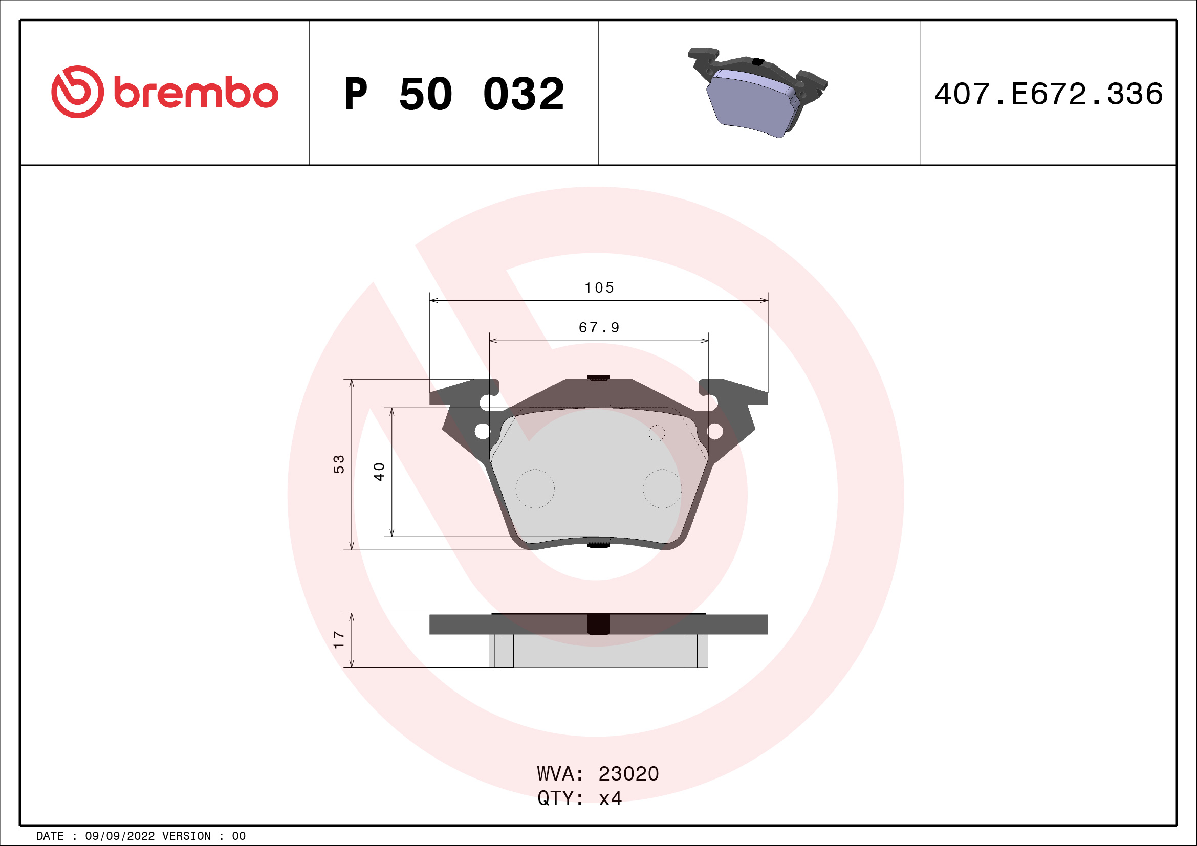 Brake Pad Set, disc brake - P 50 032 BREMBO