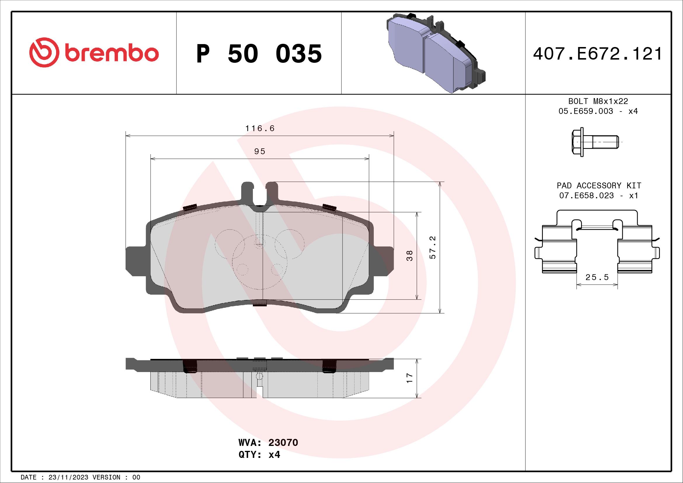 Kit pastiglie freno, Freno a disco - P 50 035 BREMBO