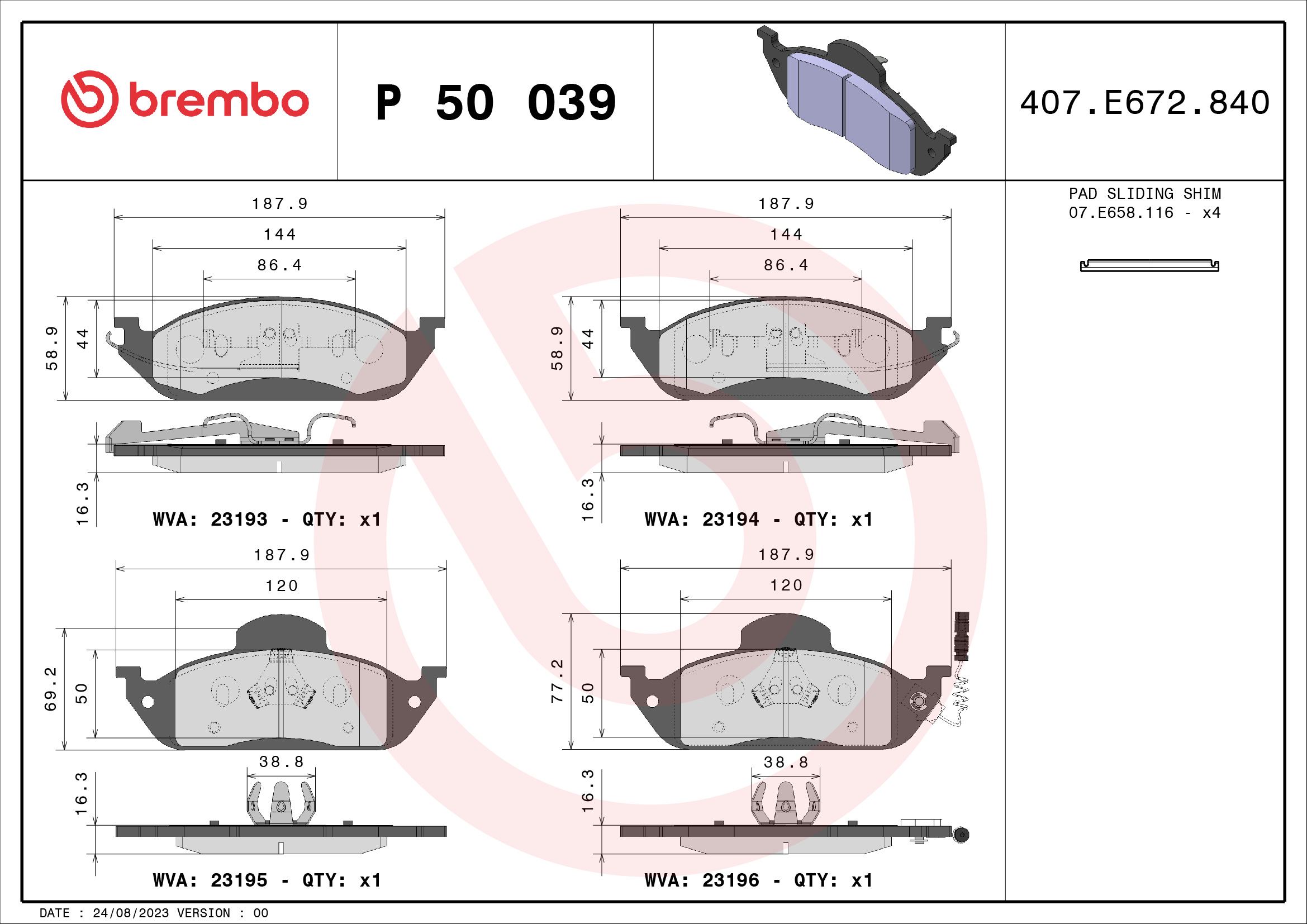 Brake Pad Set, disc brake - P 50 039 BREMBO