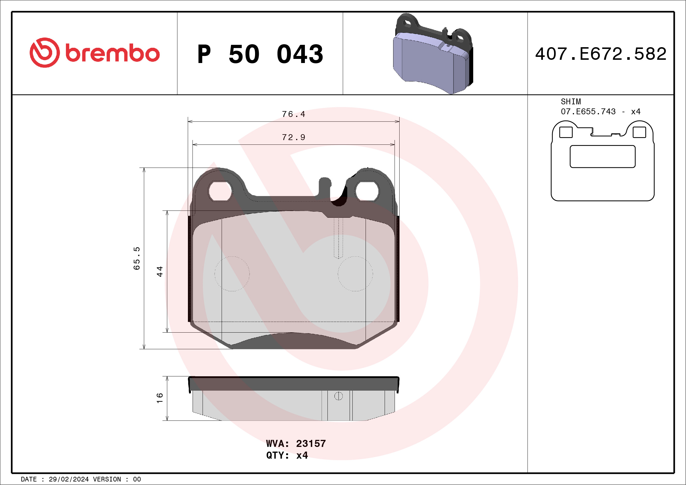 Kit pastiglie freno, Freno a disco - P 50 043 BREMBO
