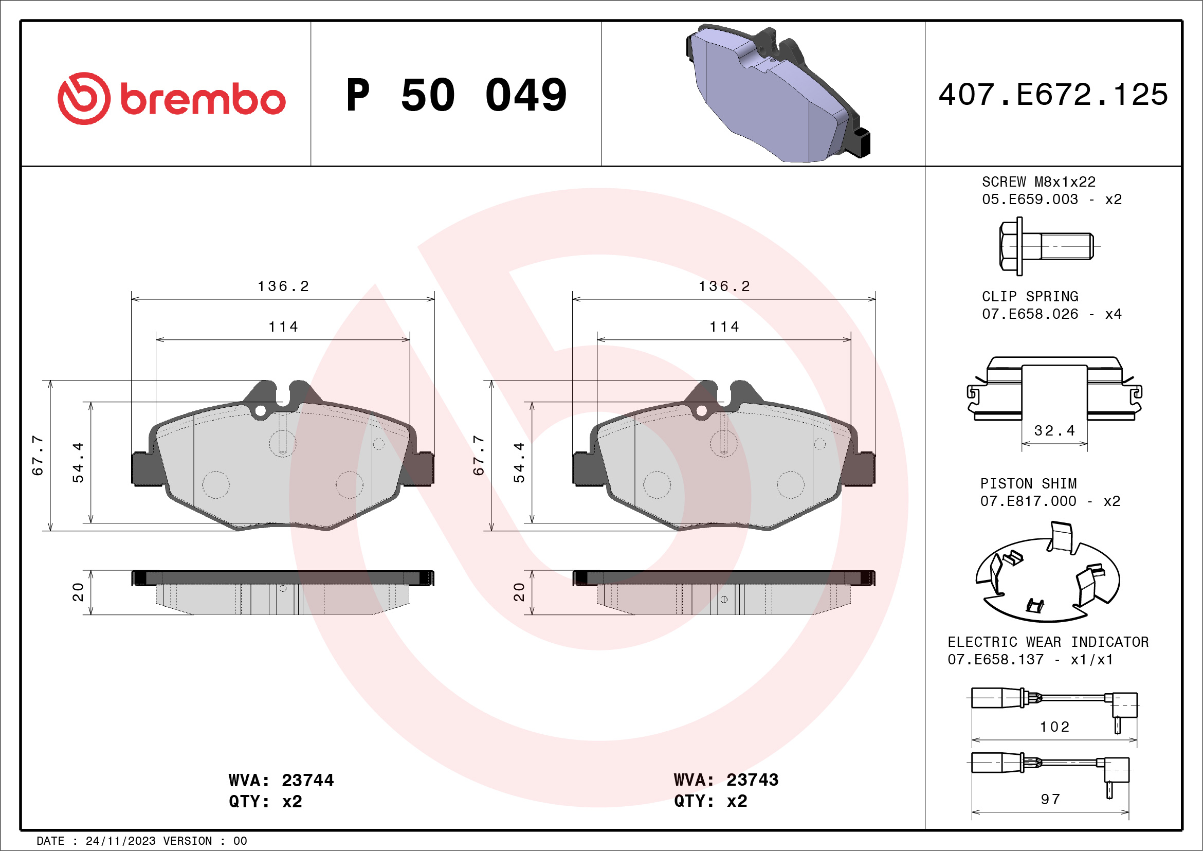 Kit pastiglie freno, Freno a disco - P 50 049 BREMBO