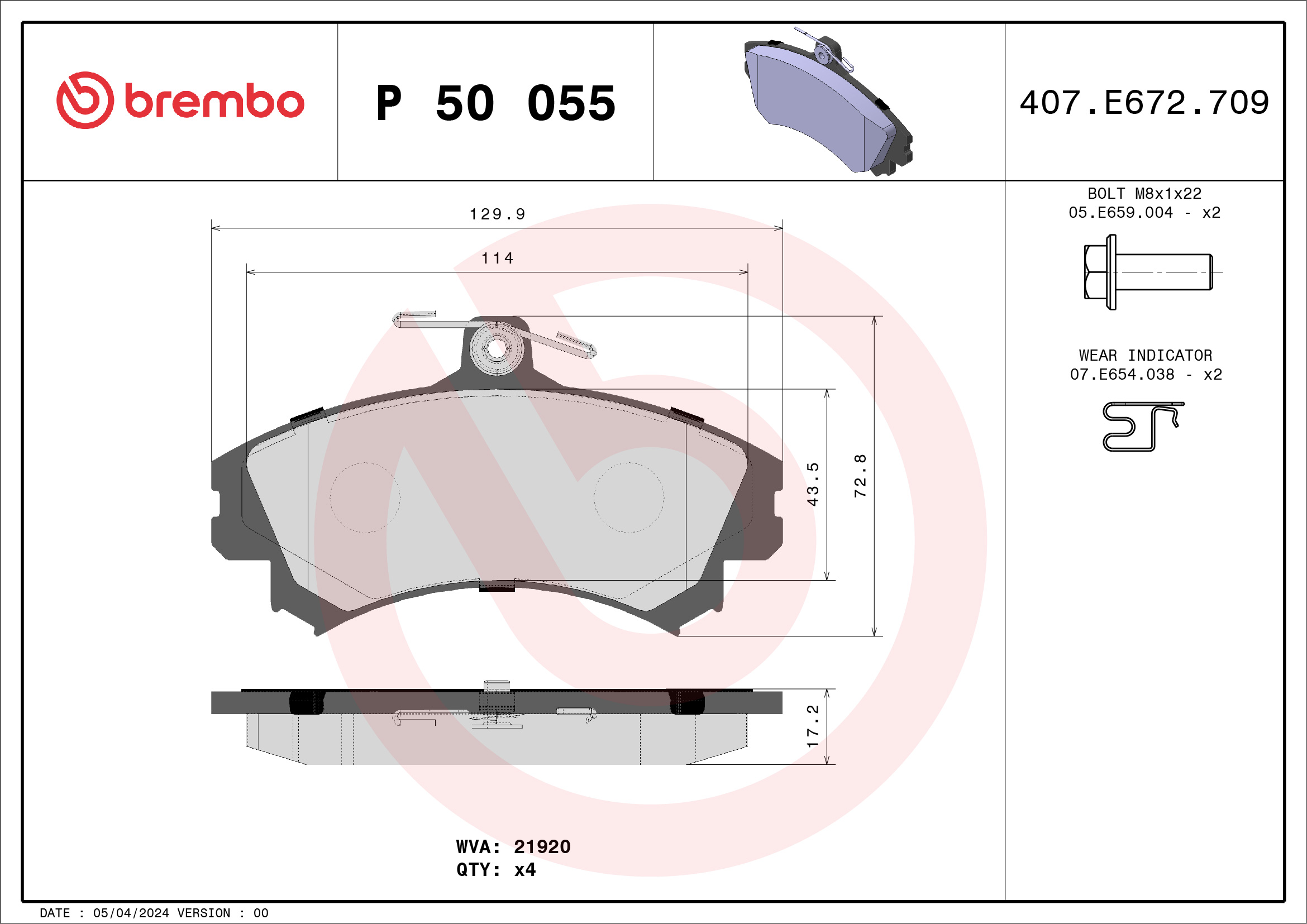 Brake Pad Set, disc brake - P 50 055 BREMBO