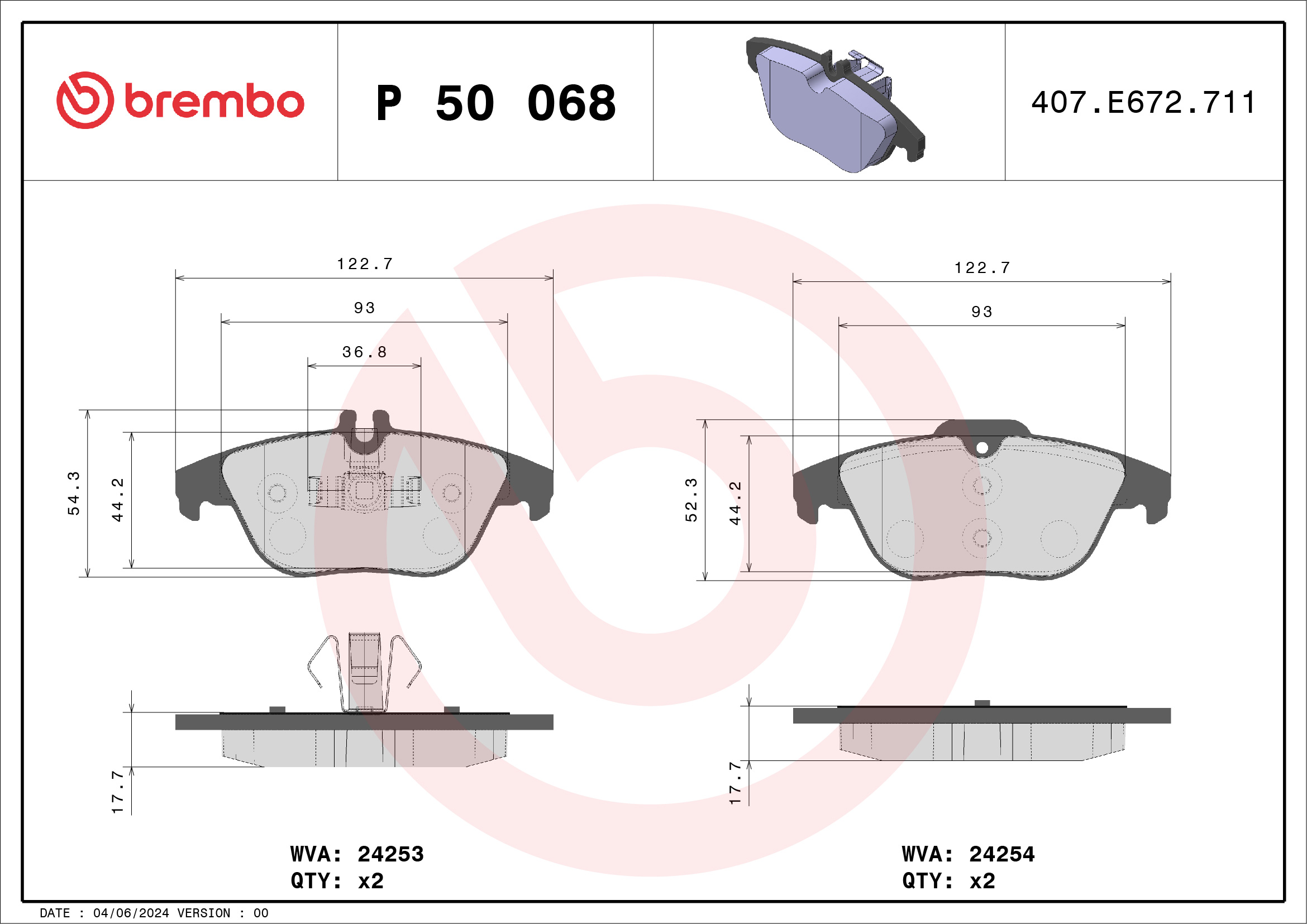 Kit pastiglie freno, Freno a disco - P 50 068 BREMBO