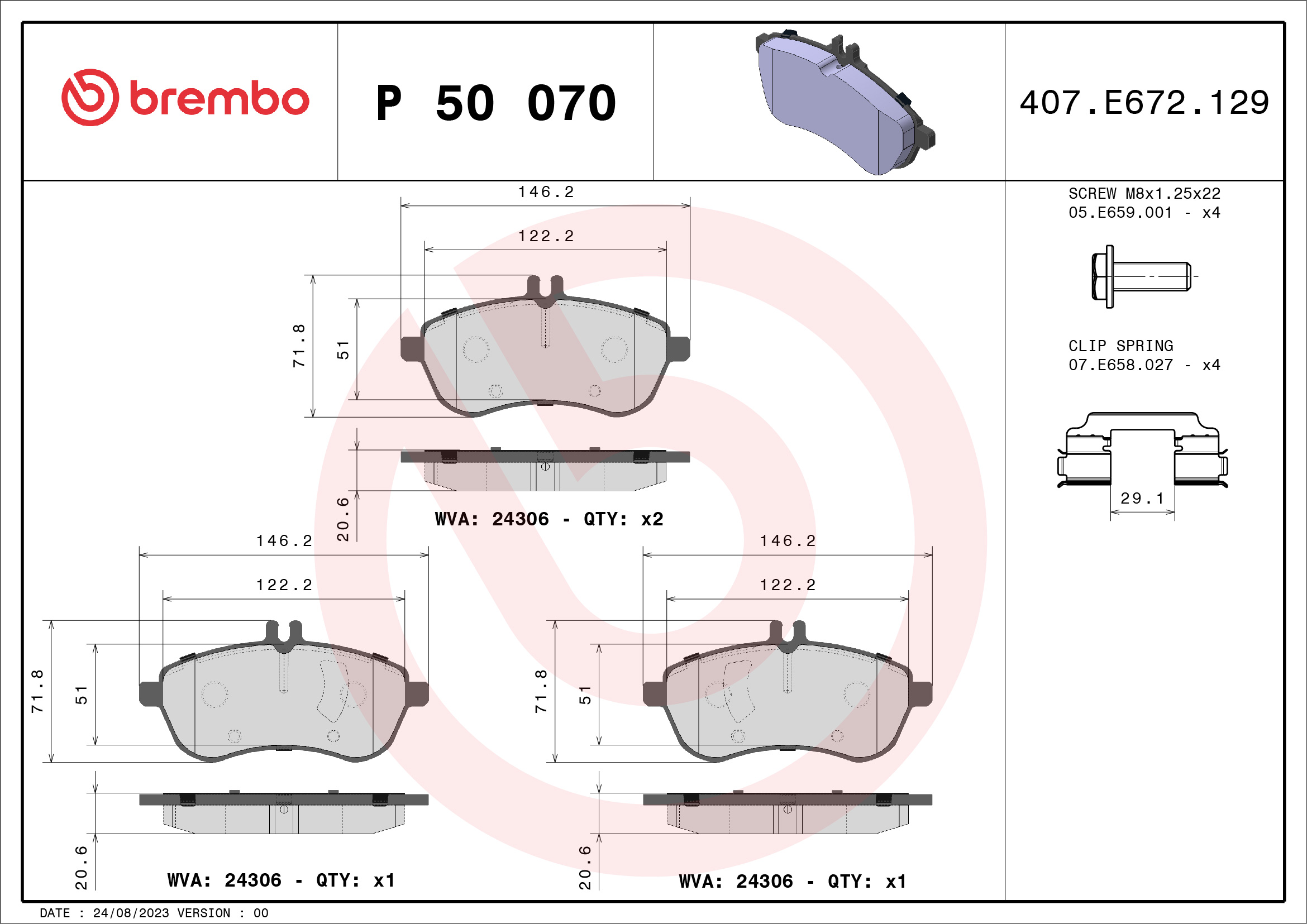 Brake Pad Set, disc brake - P 50 070 BREMBO