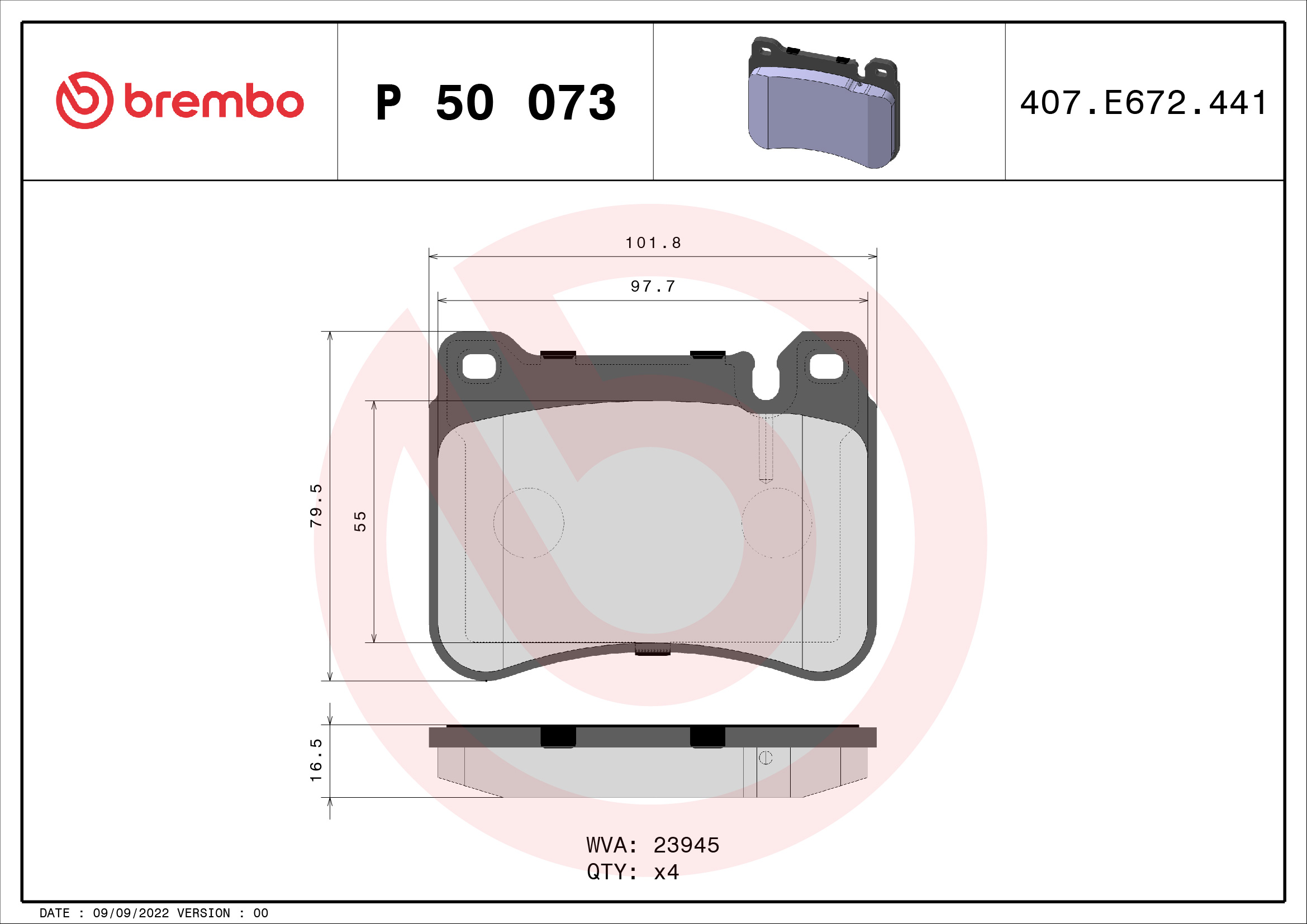 Kit pastiglie freno, Freno a disco - P 50 073 BREMBO
