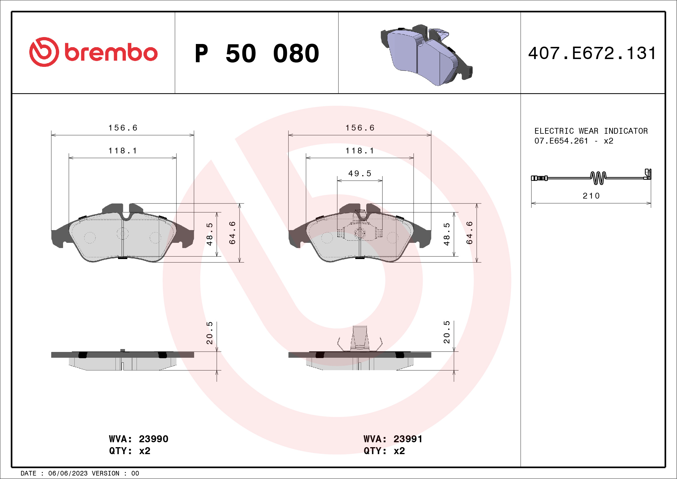 Kit pastiglie freno, Freno a disco - P 50 080 BREMBO