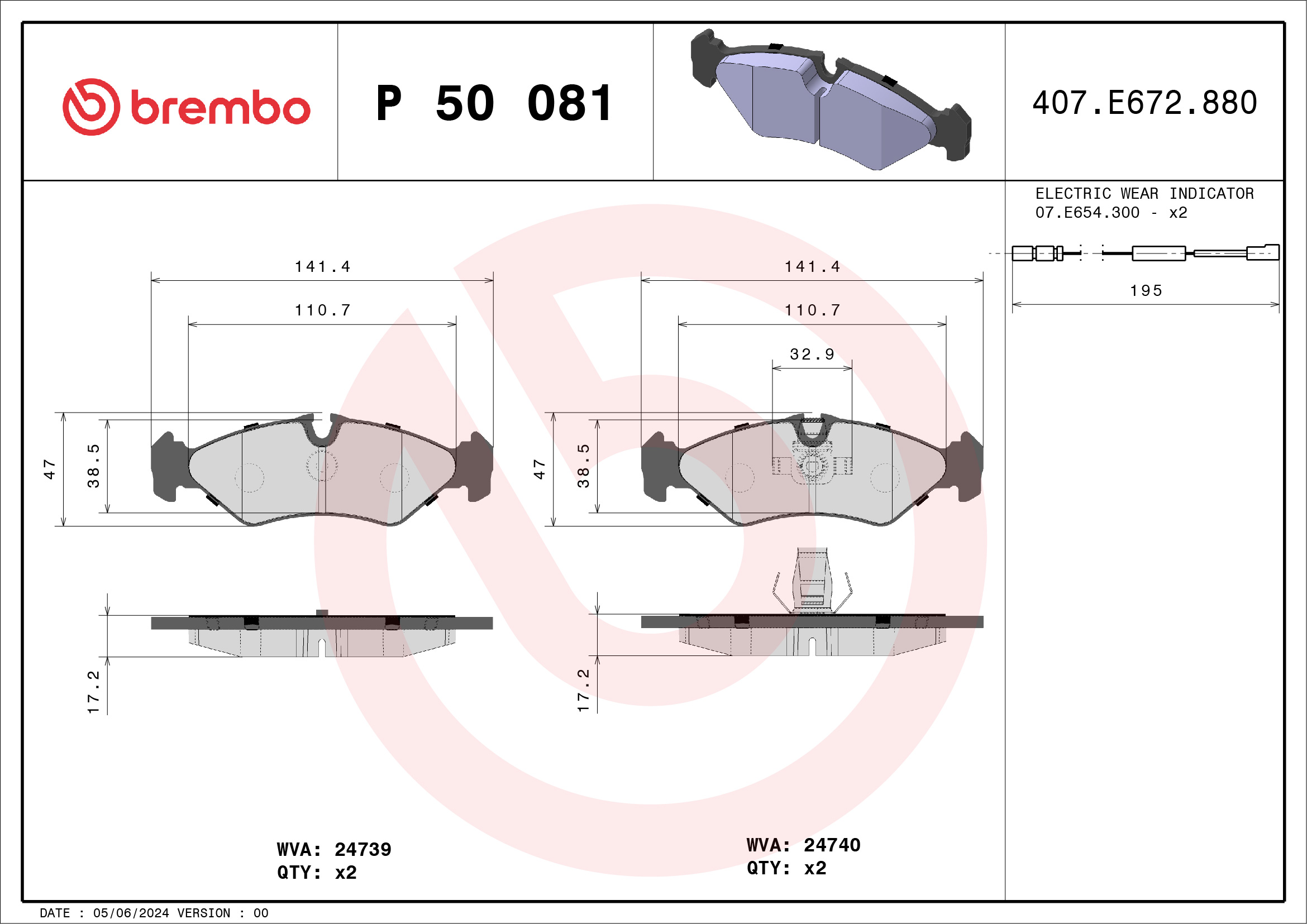 Brake Pad Set, disc brake - P 50 081 BREMBO