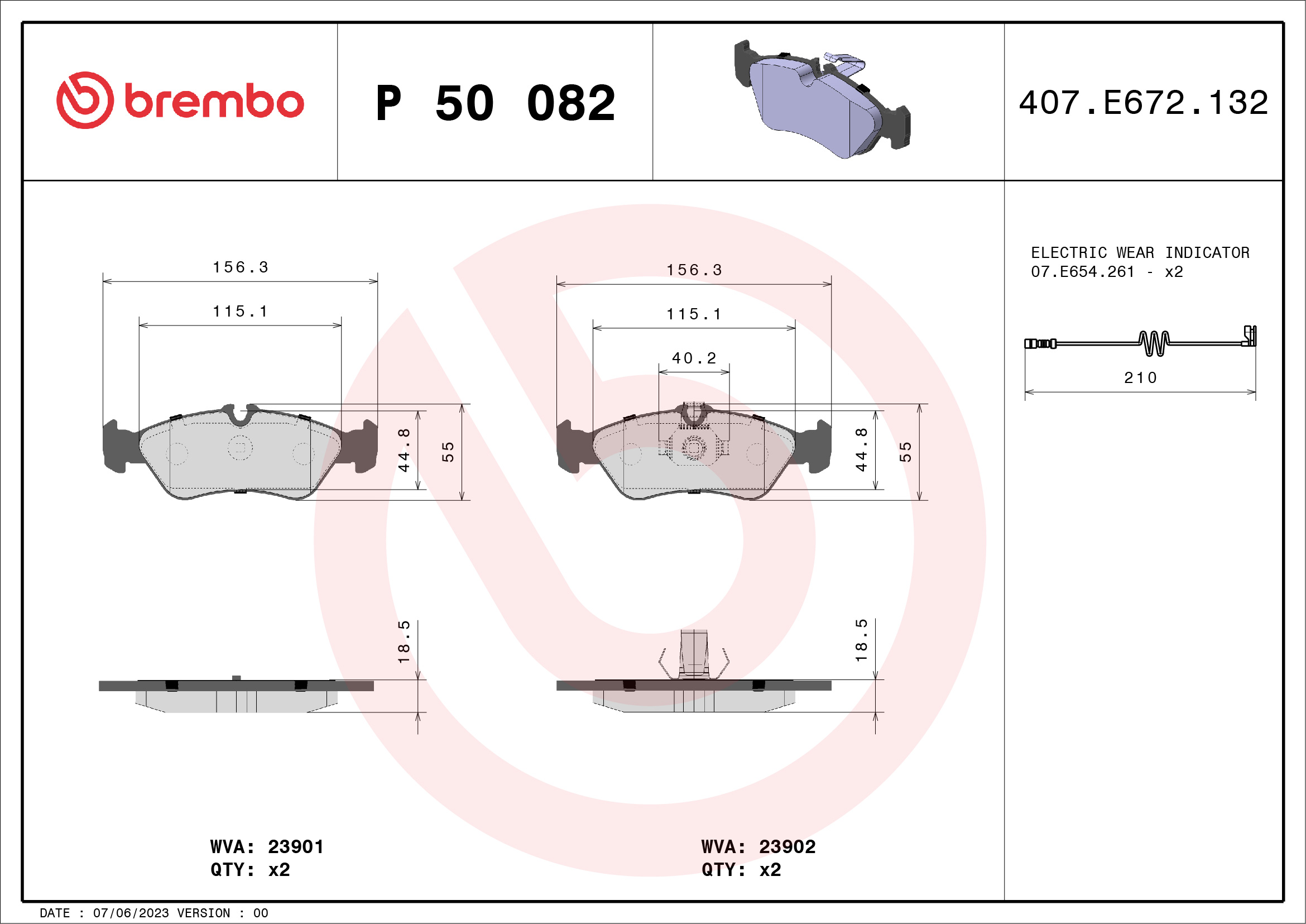 Brake Pad Set, disc brake - P 50 082 BREMBO