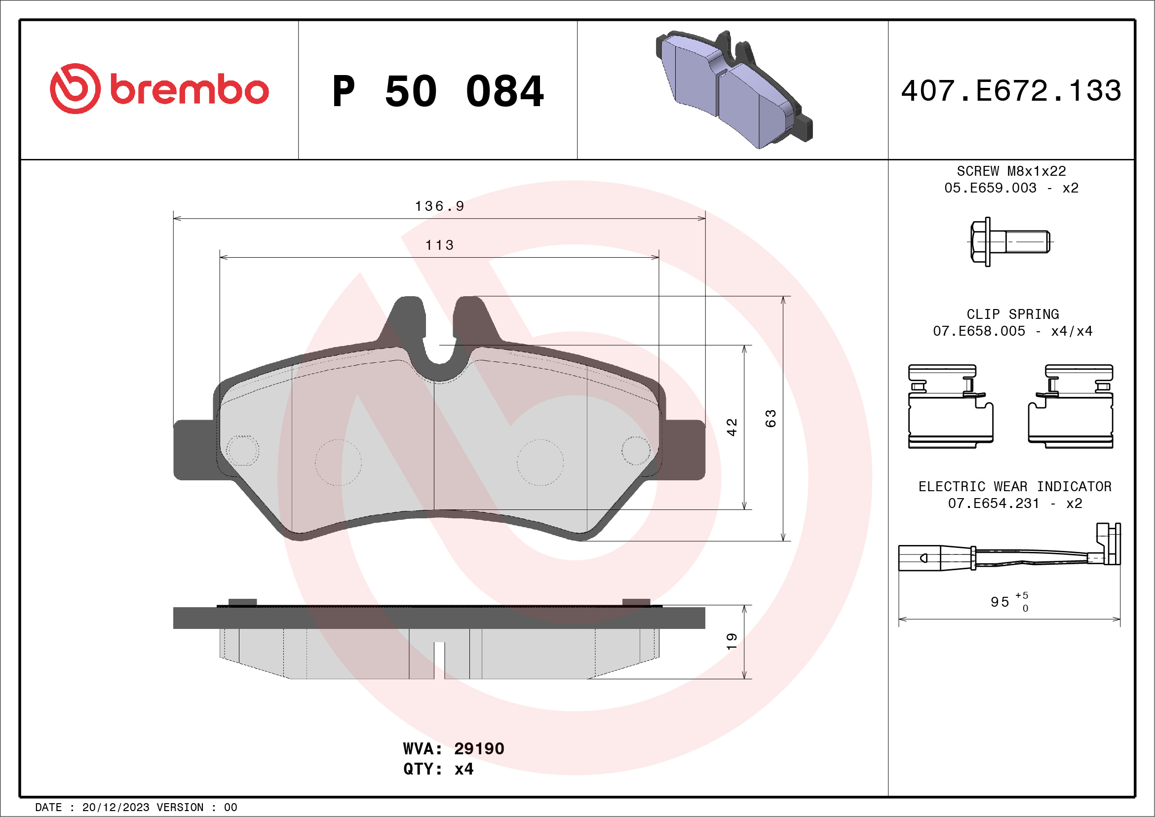 Brake Pad Set, disc brake - P 50 084 BREMBO