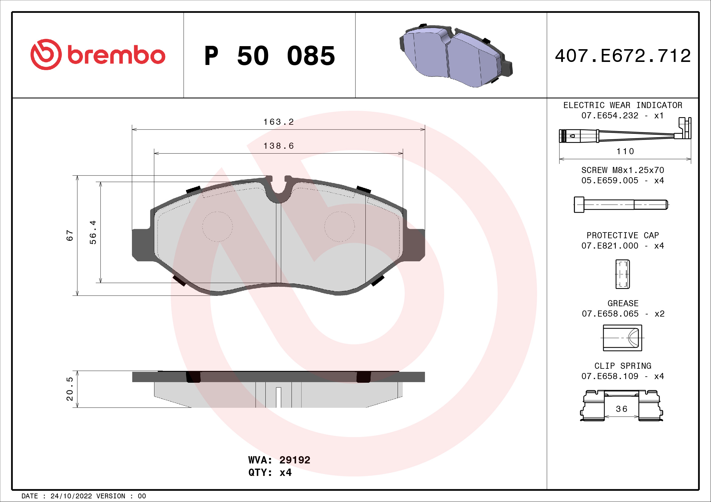 Brake Pad Set, disc brake - P 50 085 BREMBO