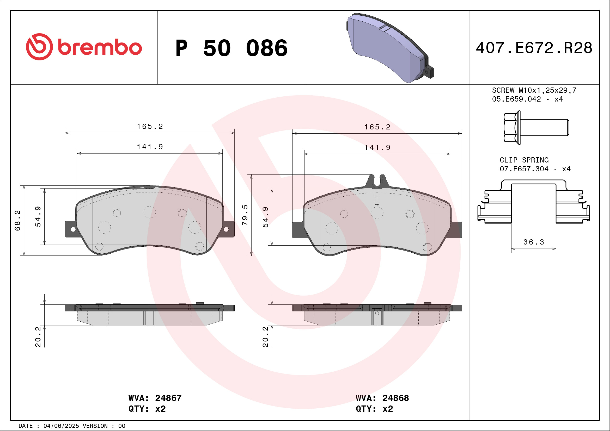Kit pastiglie freno, Freno a disco - P 50 086 BREMBO