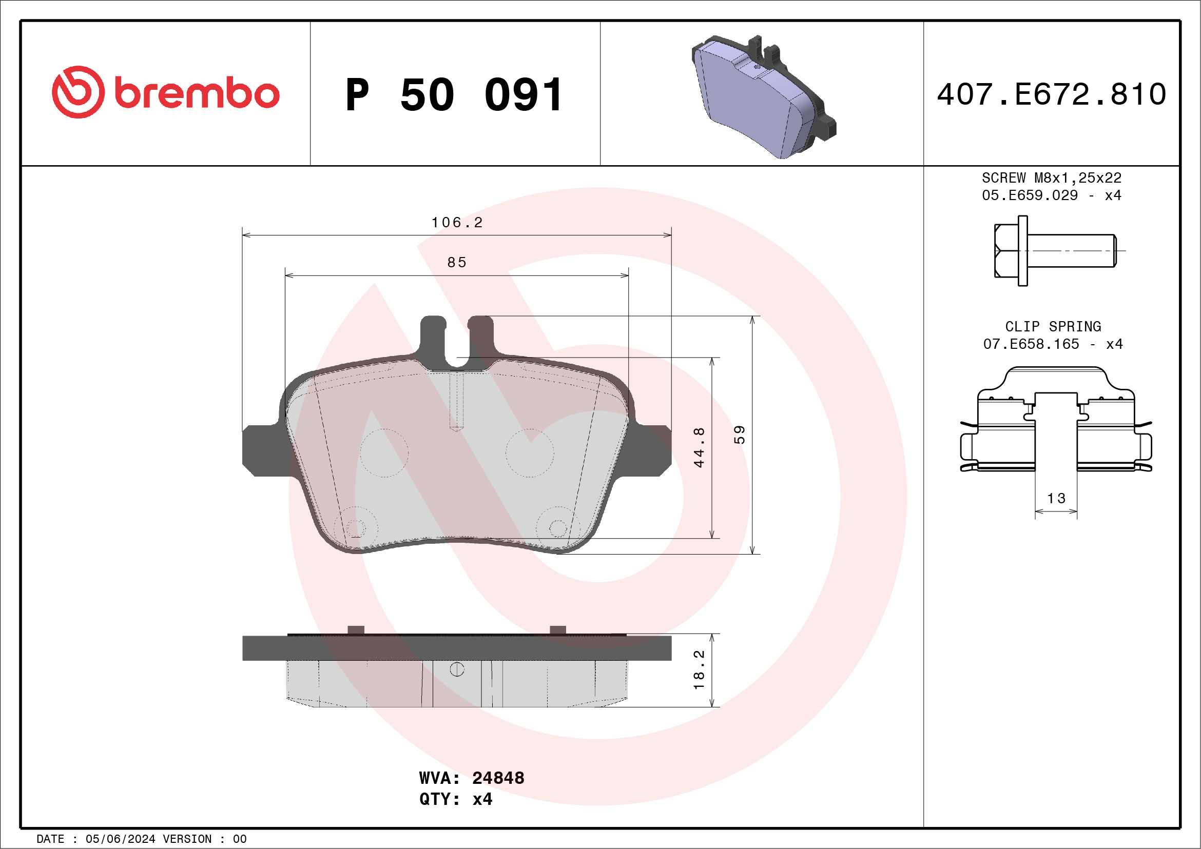 Brake Pad Set, disc brake - P 50 091 BREMBO