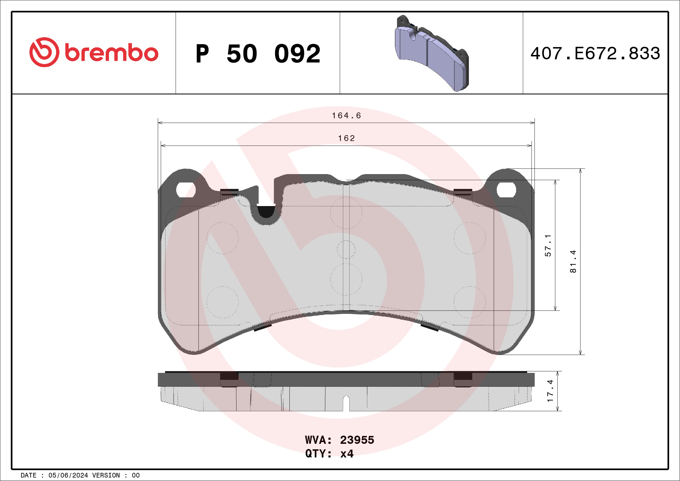 Brake Pad Set, disc brake - P 50 092 BREMBO
