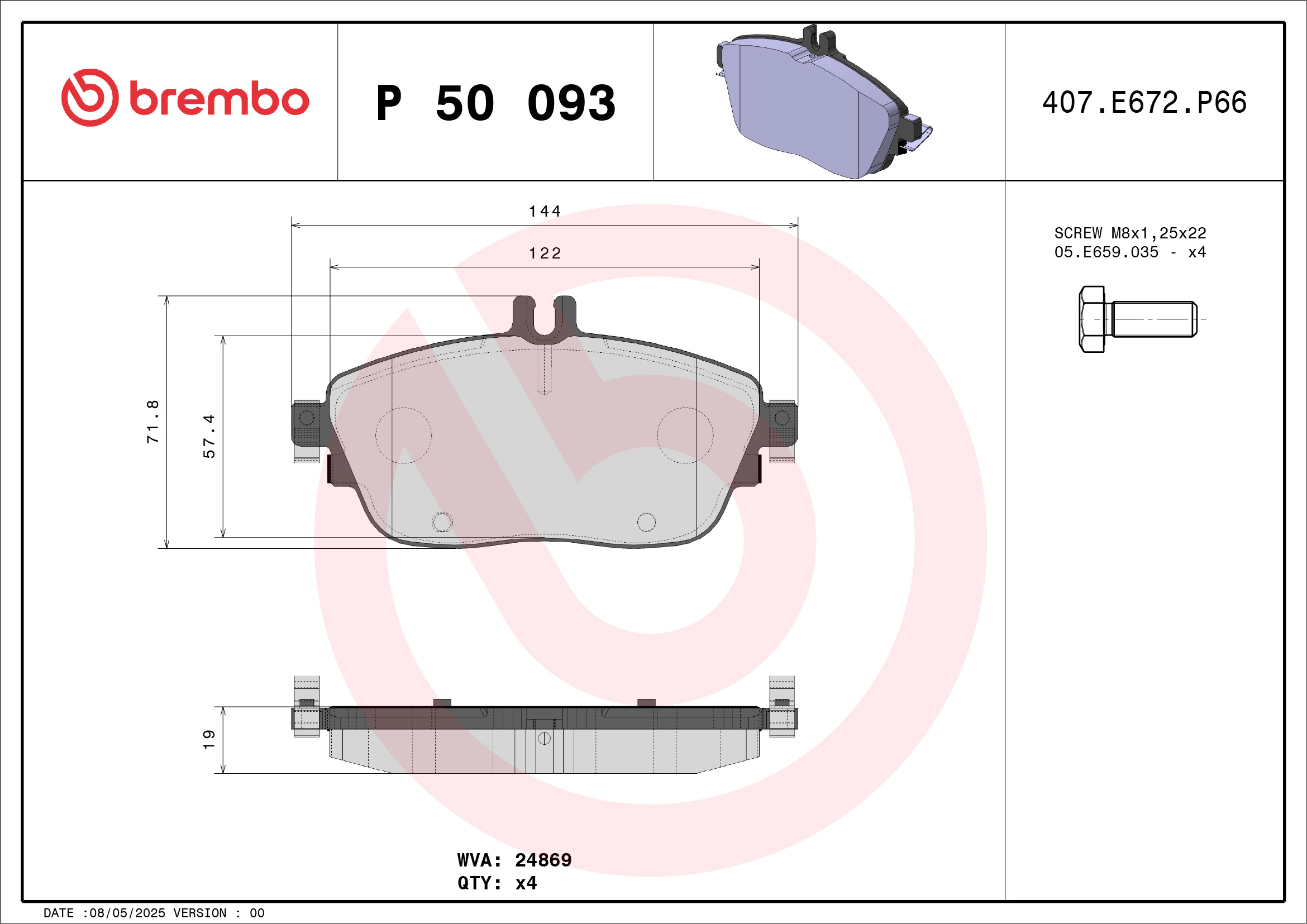 Brake Pad Set, disc brake - P 50 093 BREMBO
