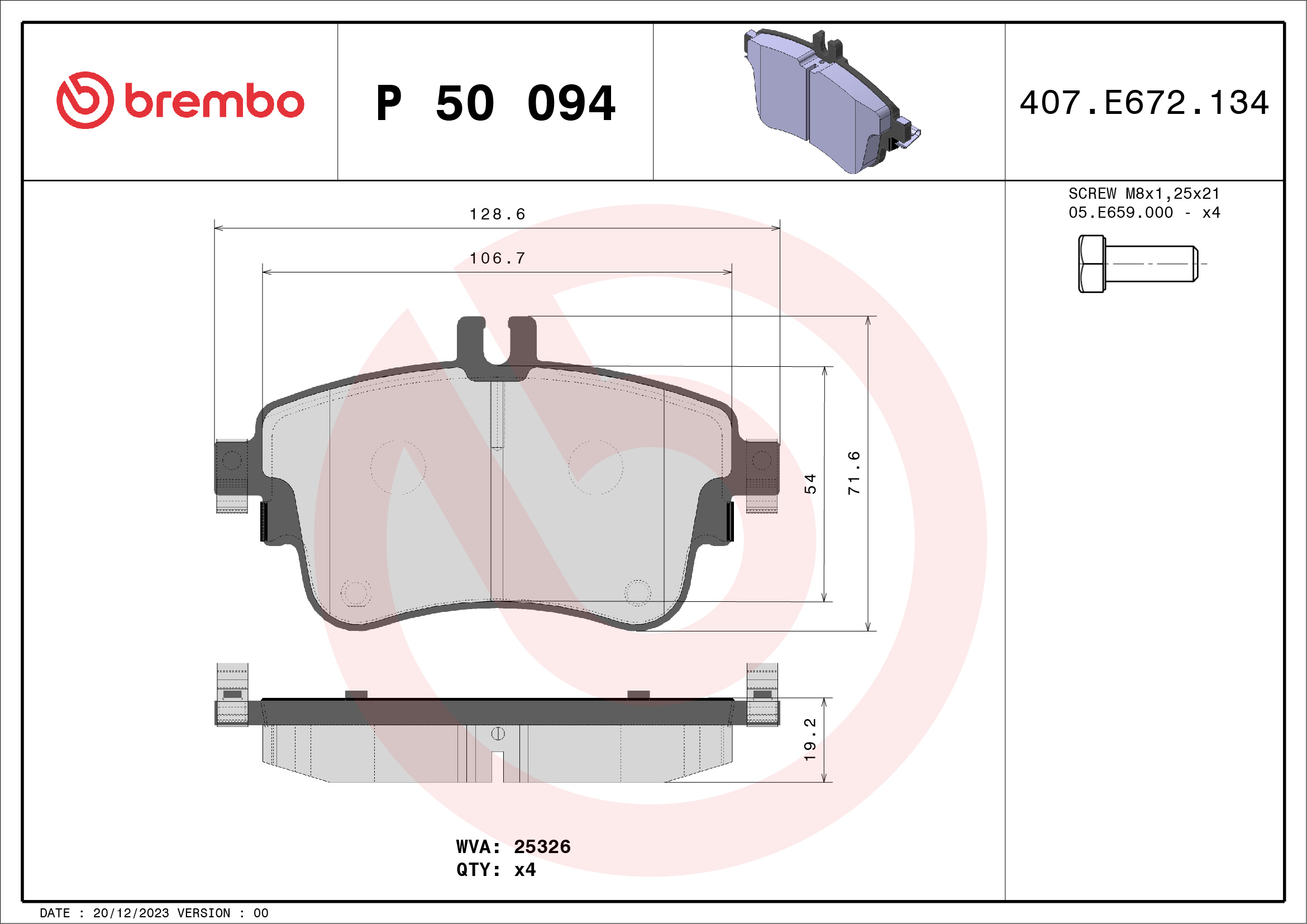 Brake Pad Set, disc brake - P 50 094 BREMBO