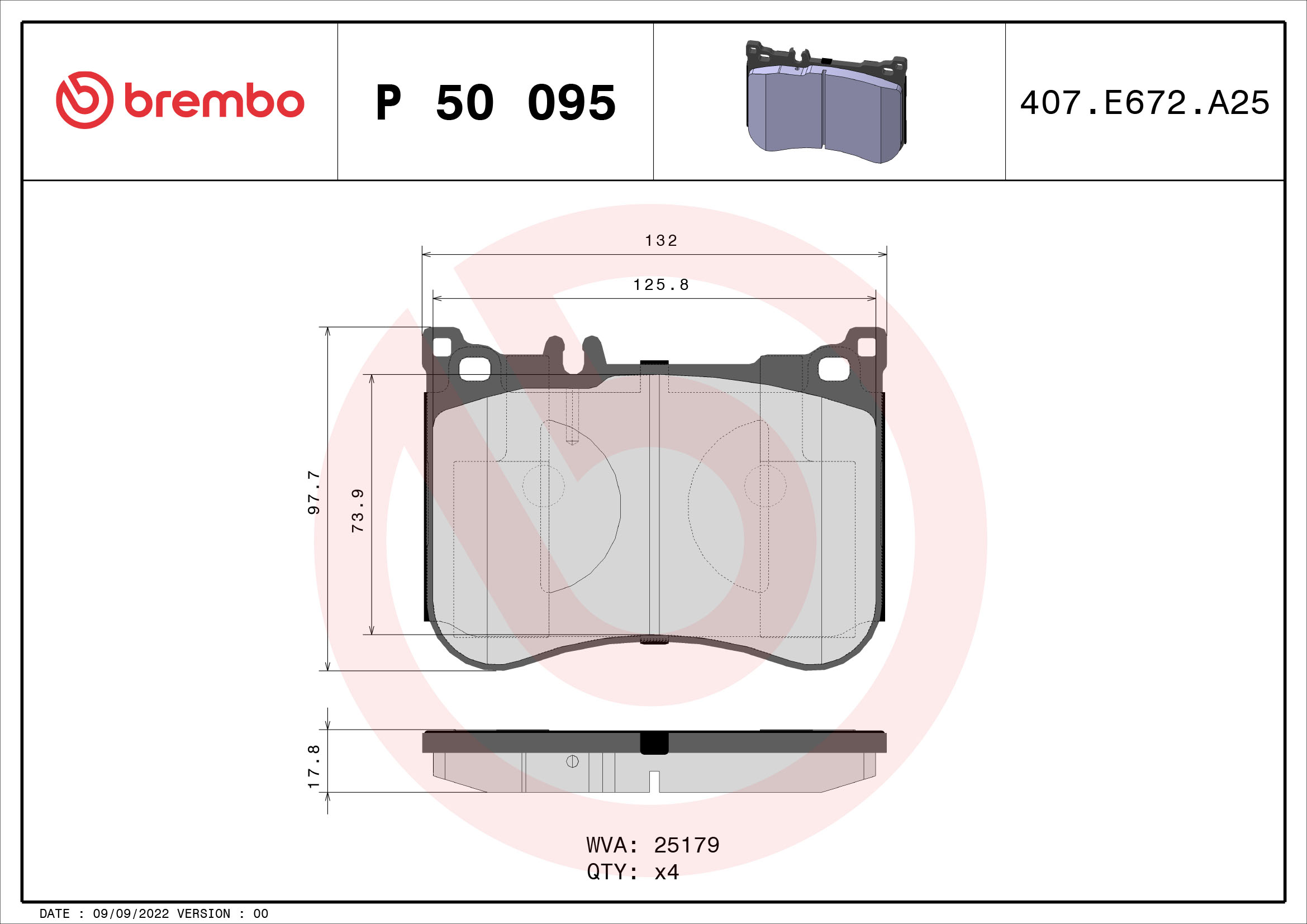 Brake Pad Set, disc brake - P 50 095 BREMBO