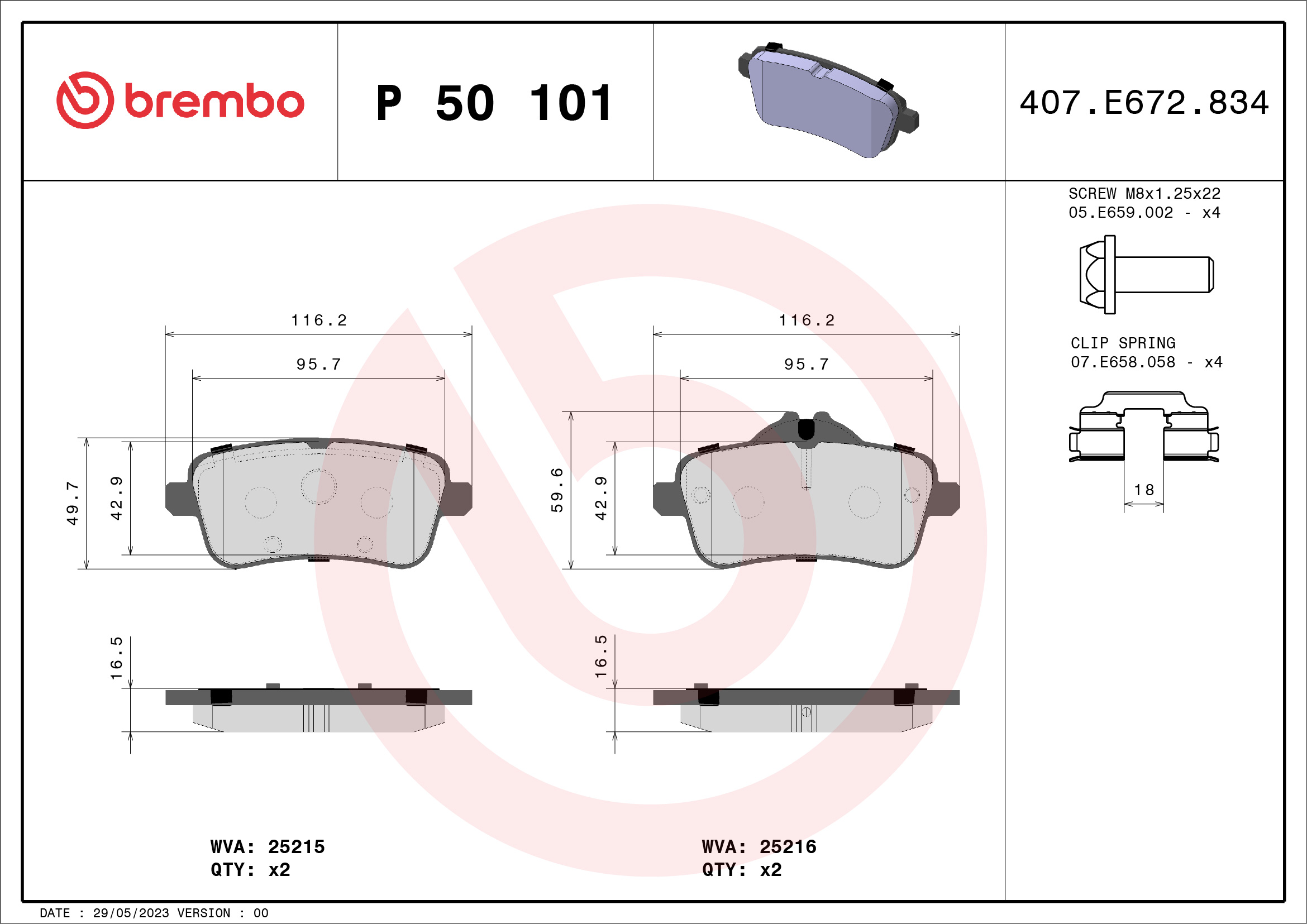 Brake Pad Set, disc brake - P 50 101 BREMBO