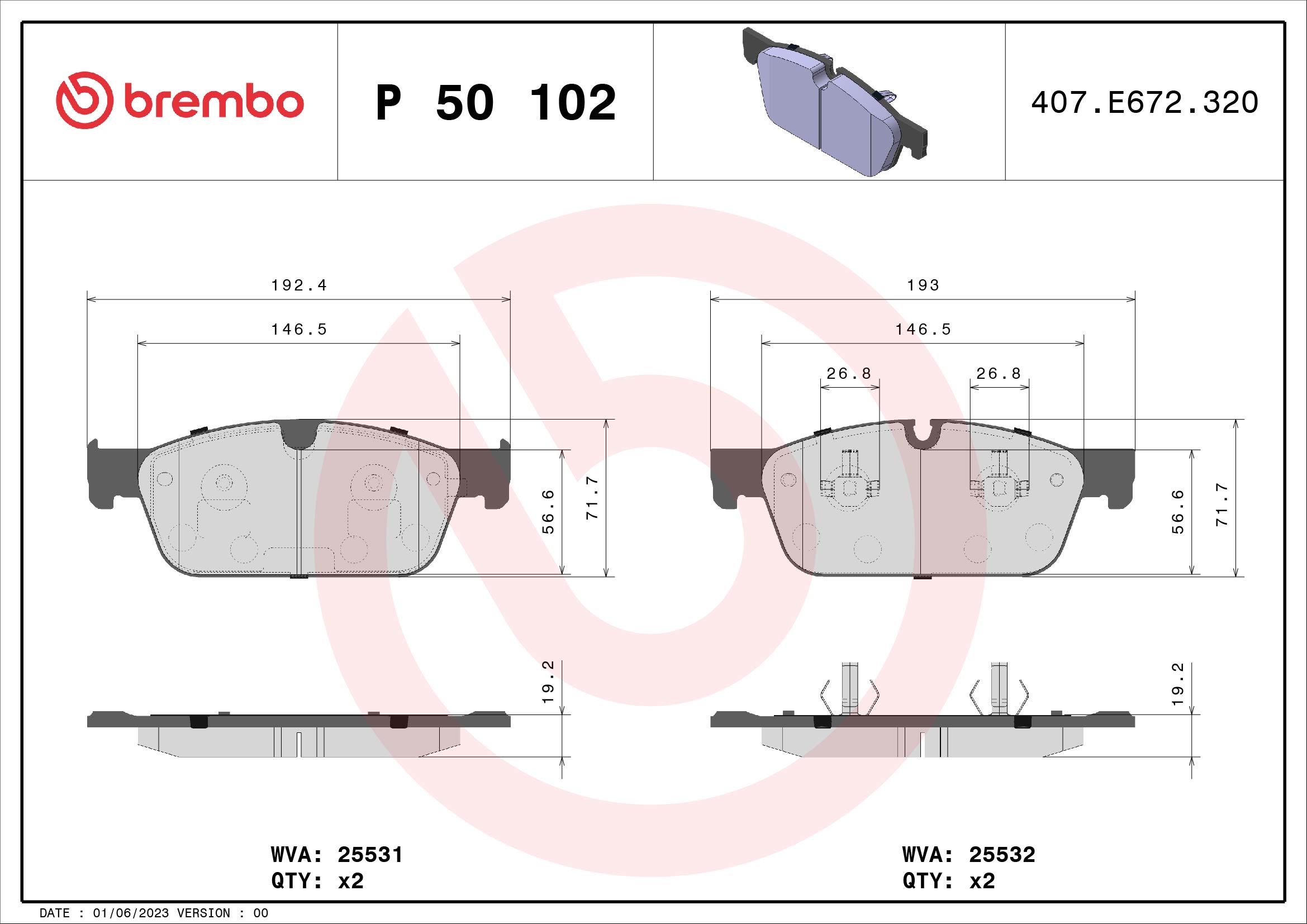 Brake Pad Set, disc brake - P 50 102 BREMBO
