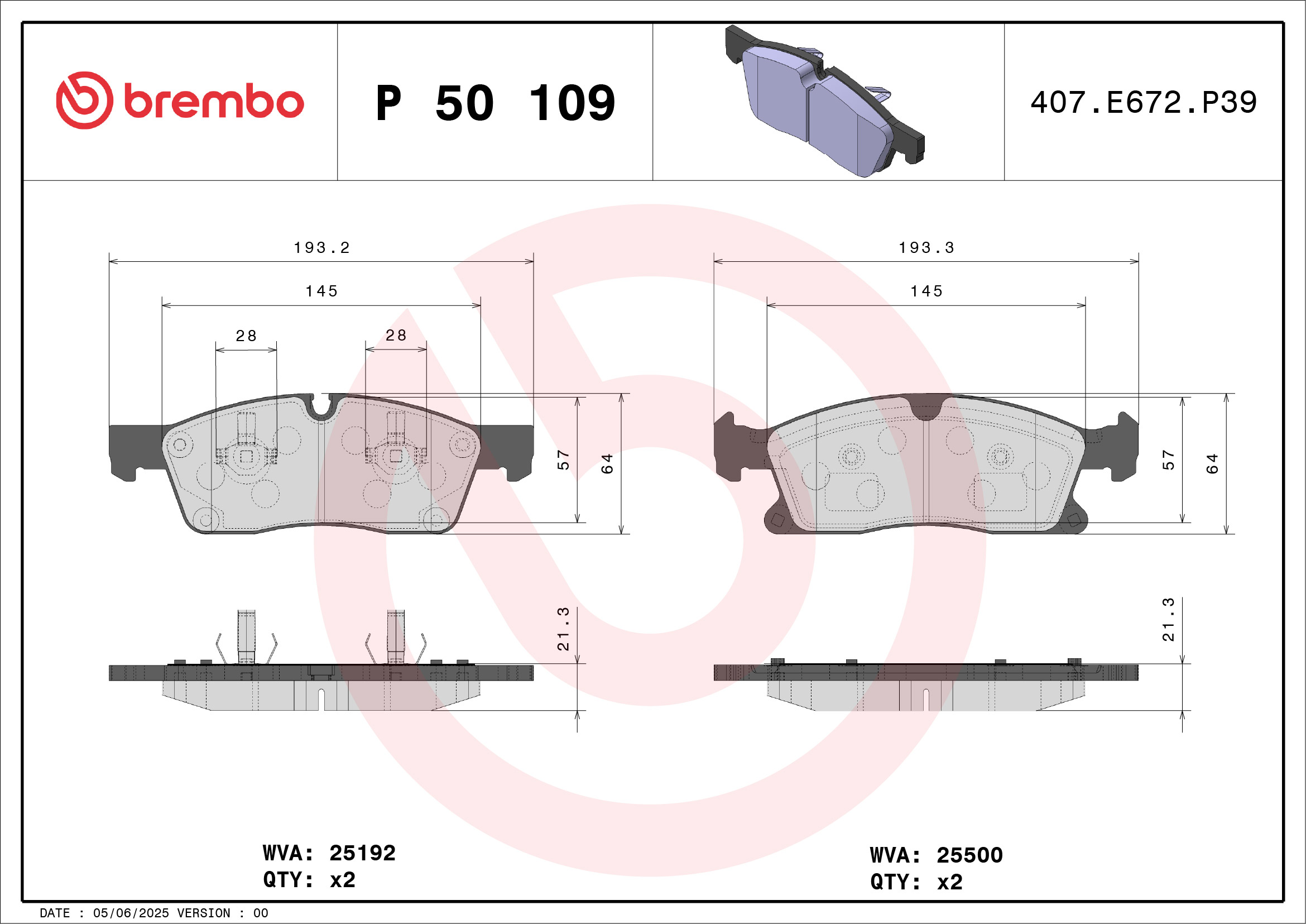 Brake Pad Set, disc brake - P 50 109 BREMBO