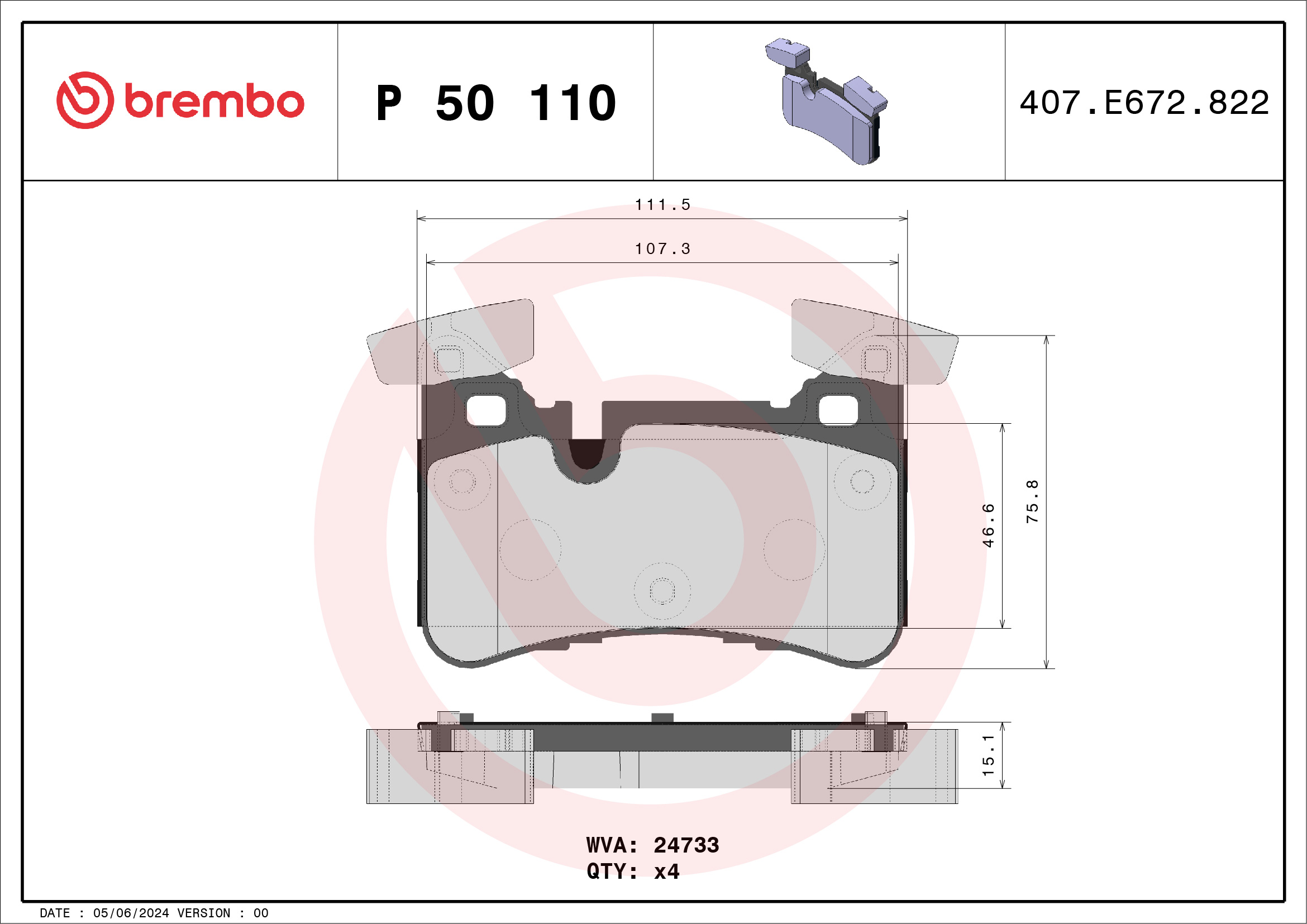 Brake Pad Set, disc brake - P 50 110 BREMBO