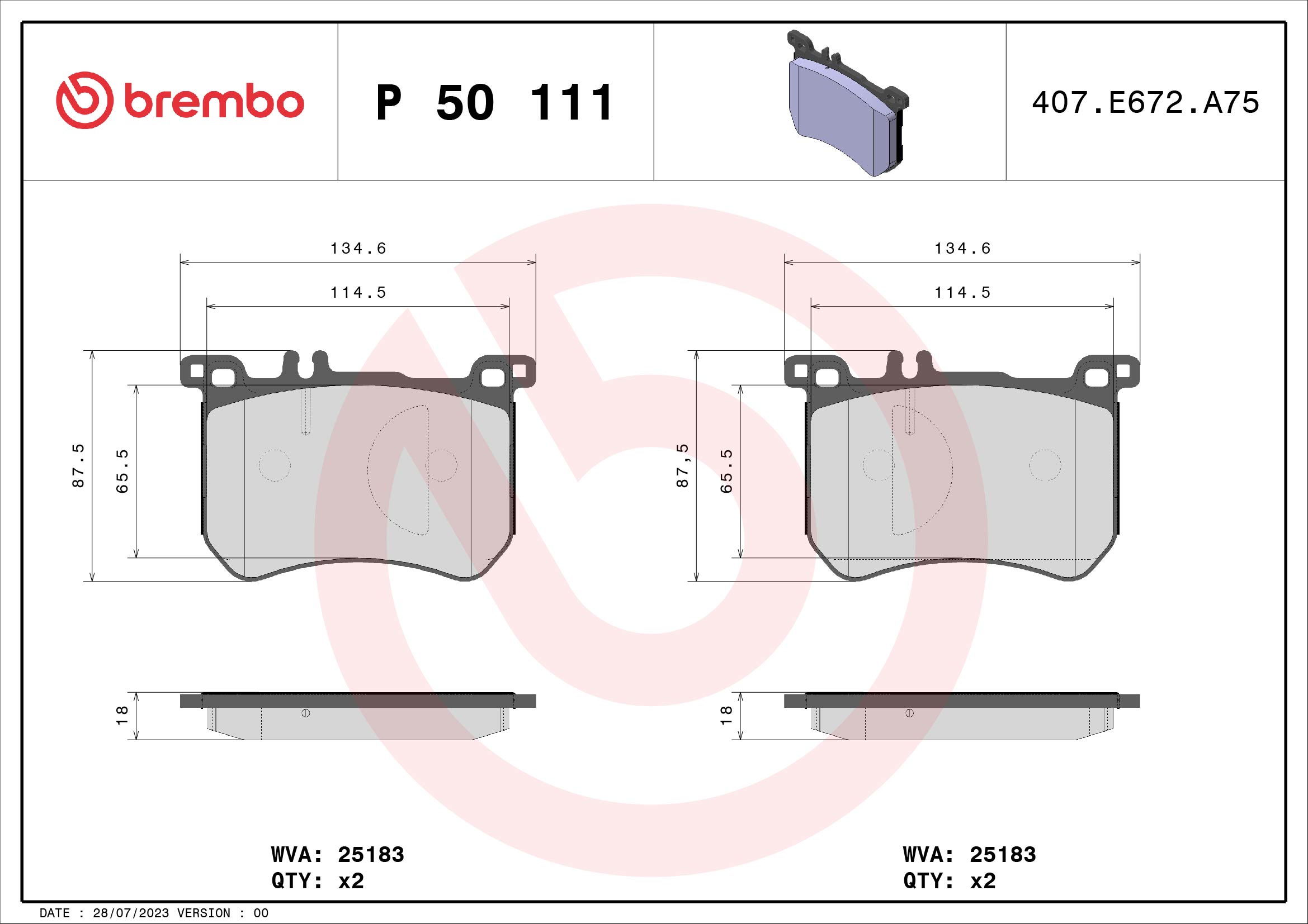 Kit pastiglie freno, Freno a disco - P 50 111 BREMBO