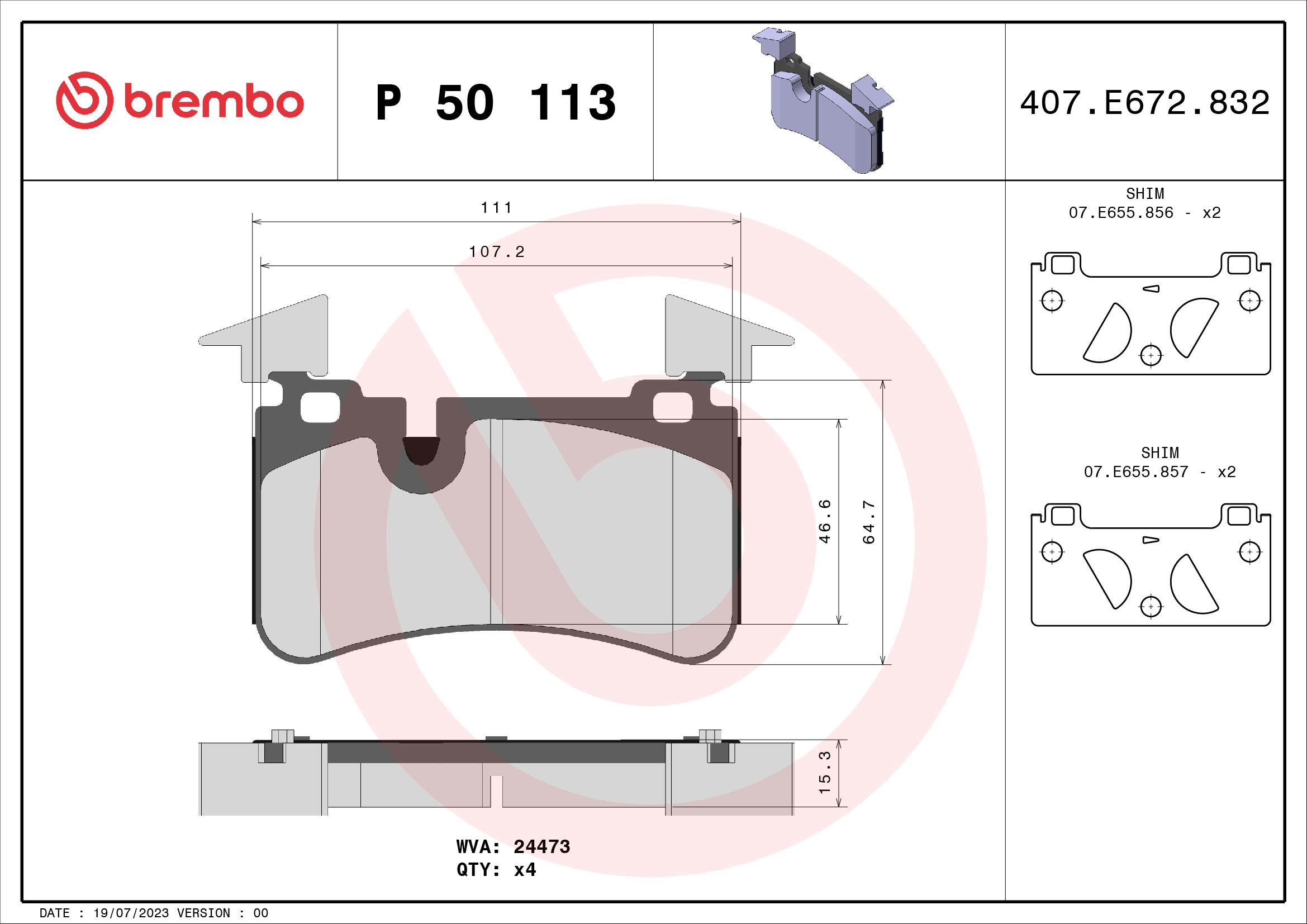 Brake Pad Set, disc brake - P 50 113 BREMBO