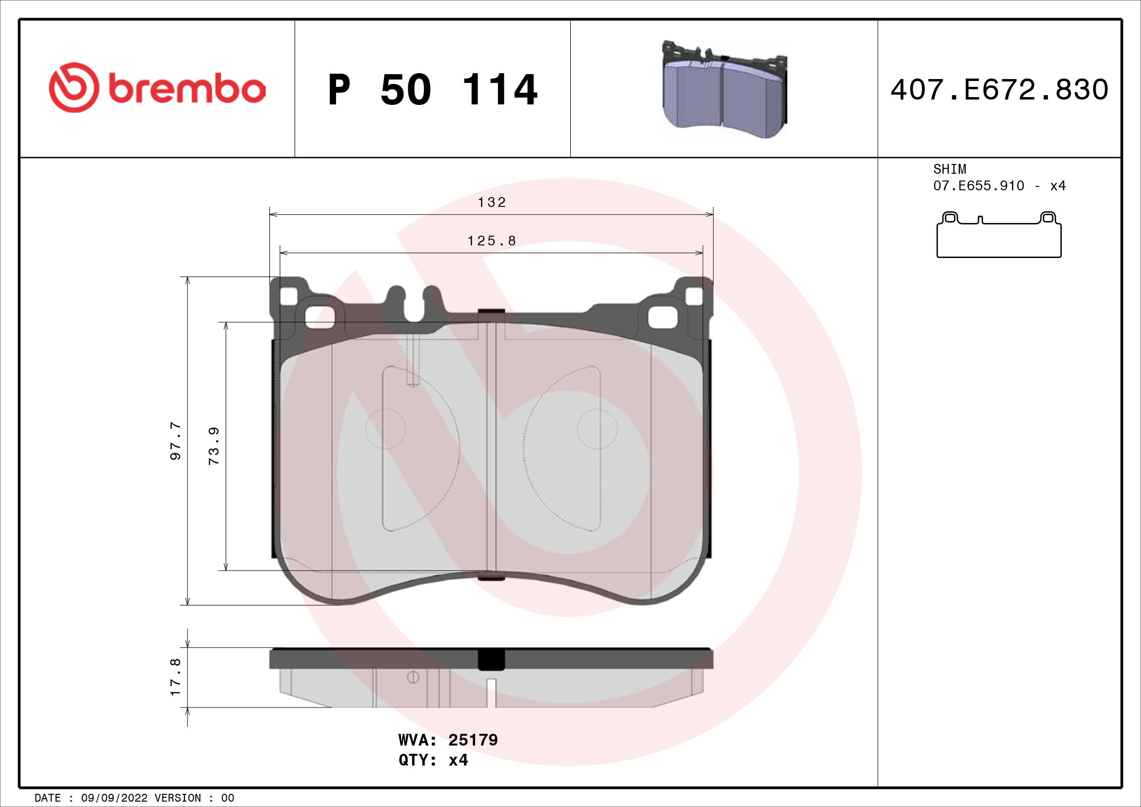 Brake Pad Set, disc brake - P 50 114 BREMBO