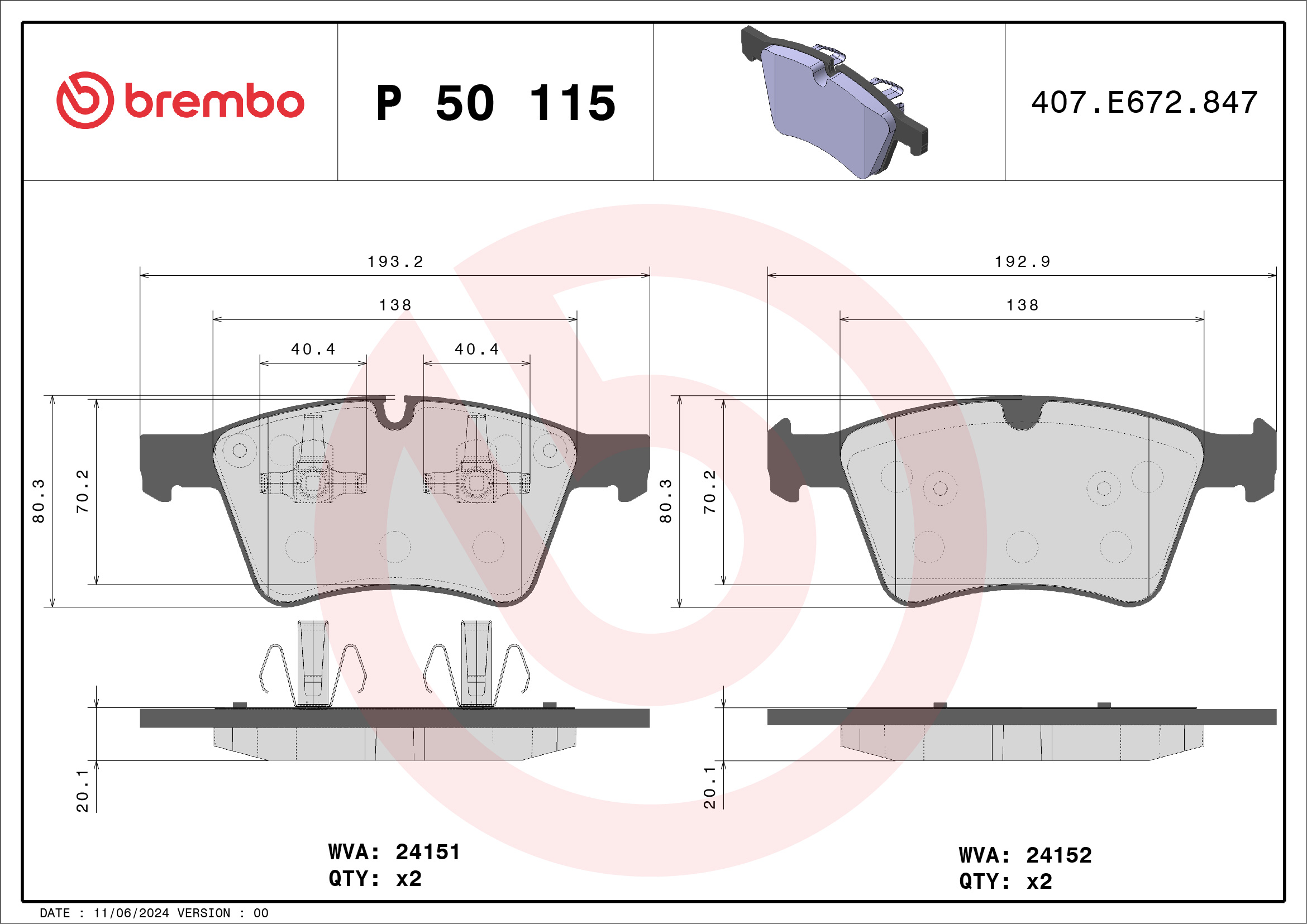 Brake Pad Set, disc brake - P 50 115 BREMBO
