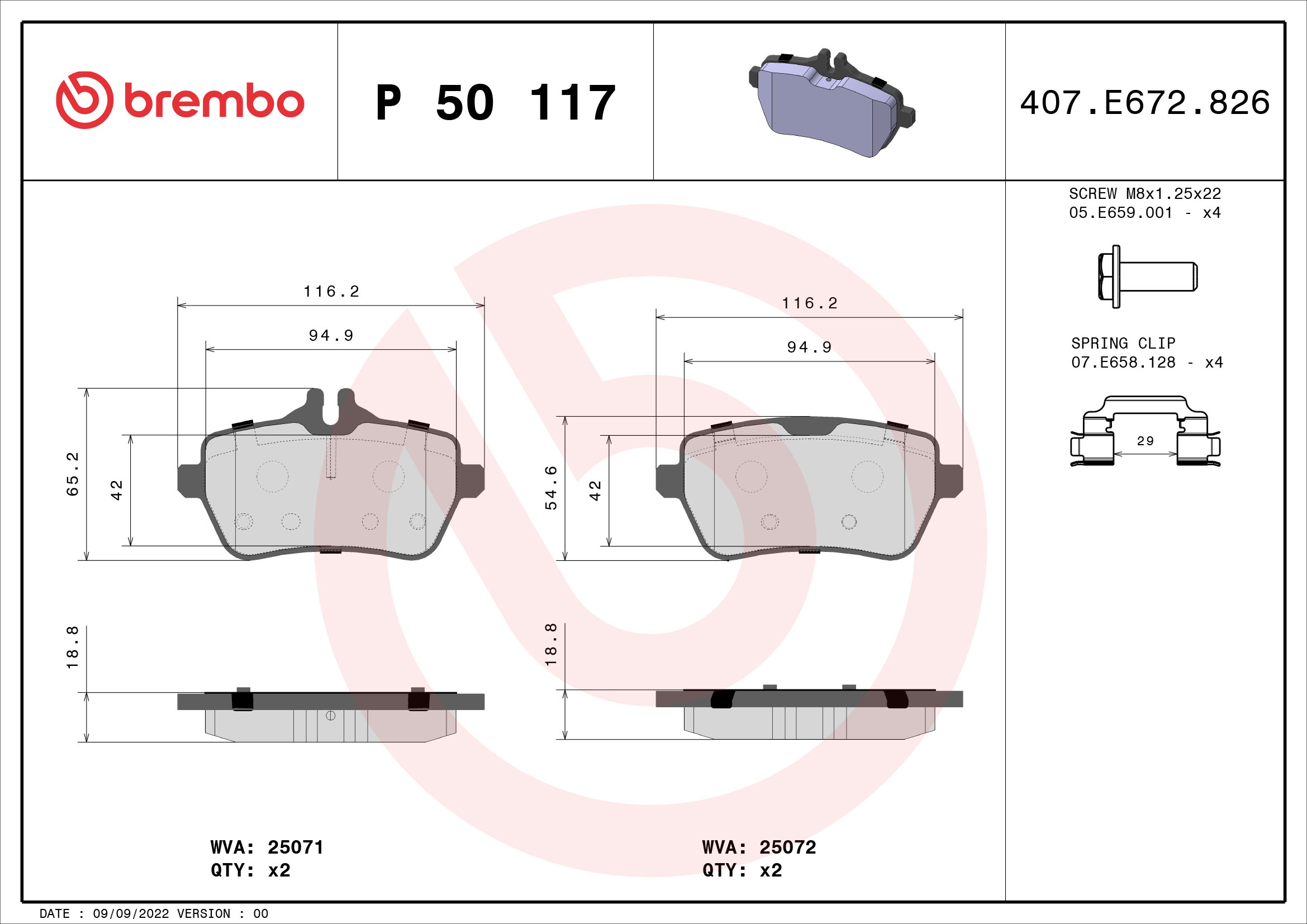 Kit pastiglie freno, Freno a disco - P 50 117 BREMBO