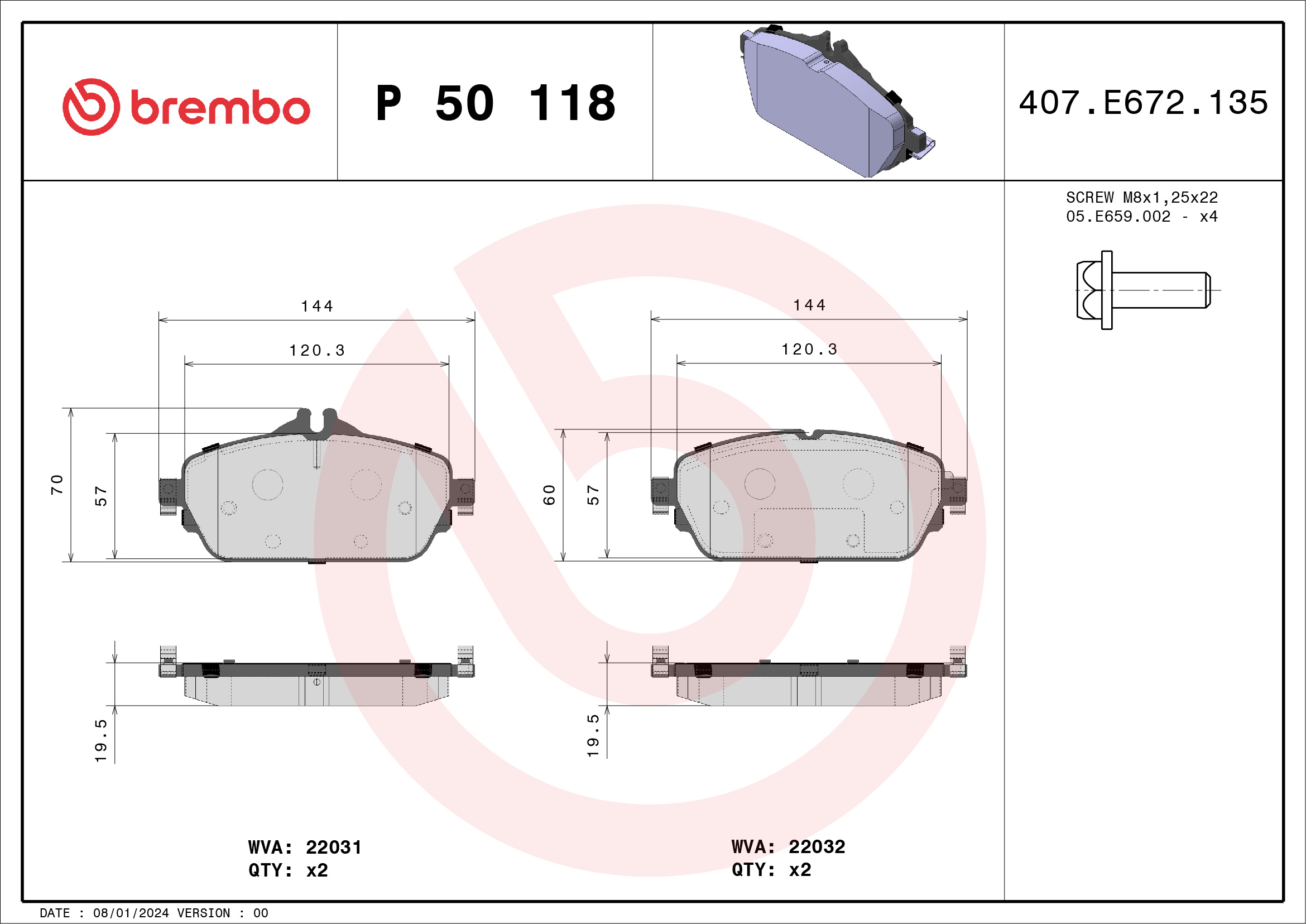 Brake Pad Set, disc brake - P 50 118 BREMBO