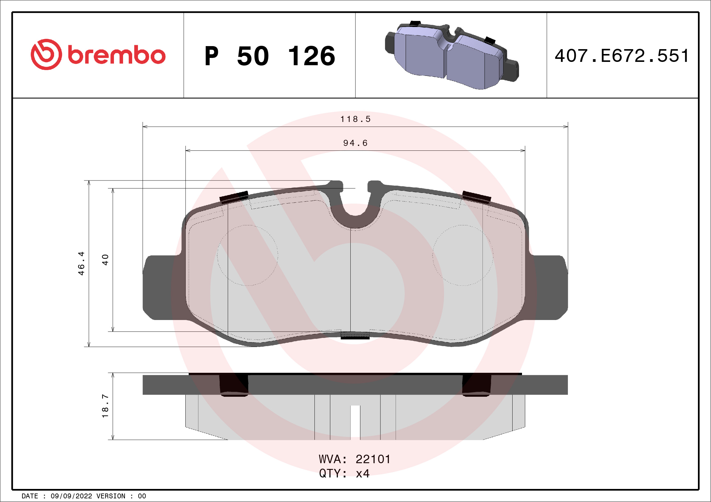 Brake Pad Set, disc brake - P 50 126 BREMBO