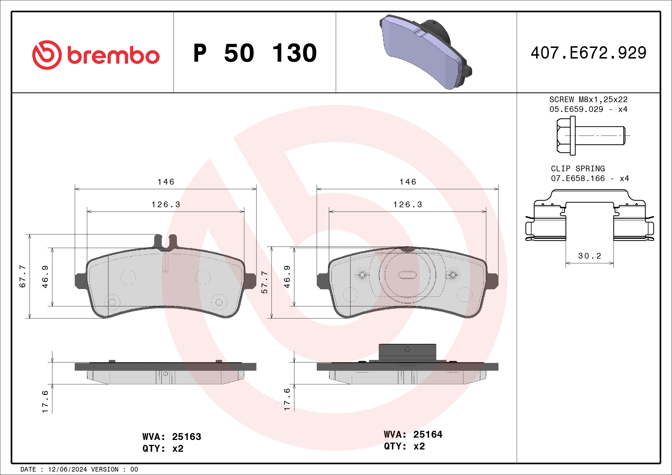 Brake Pad Set, disc brake - P 50 130 BREMBO