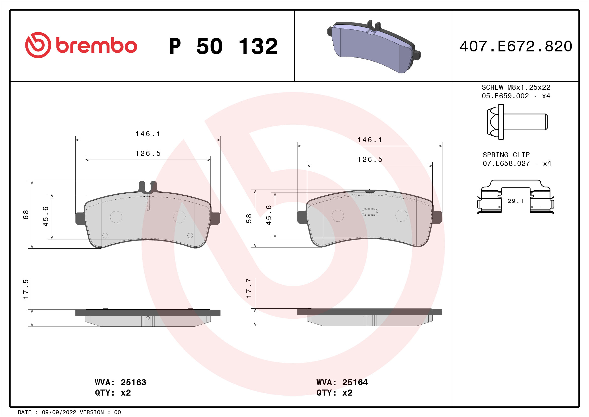 Brake Pad Set, disc brake - P 50 132 BREMBO