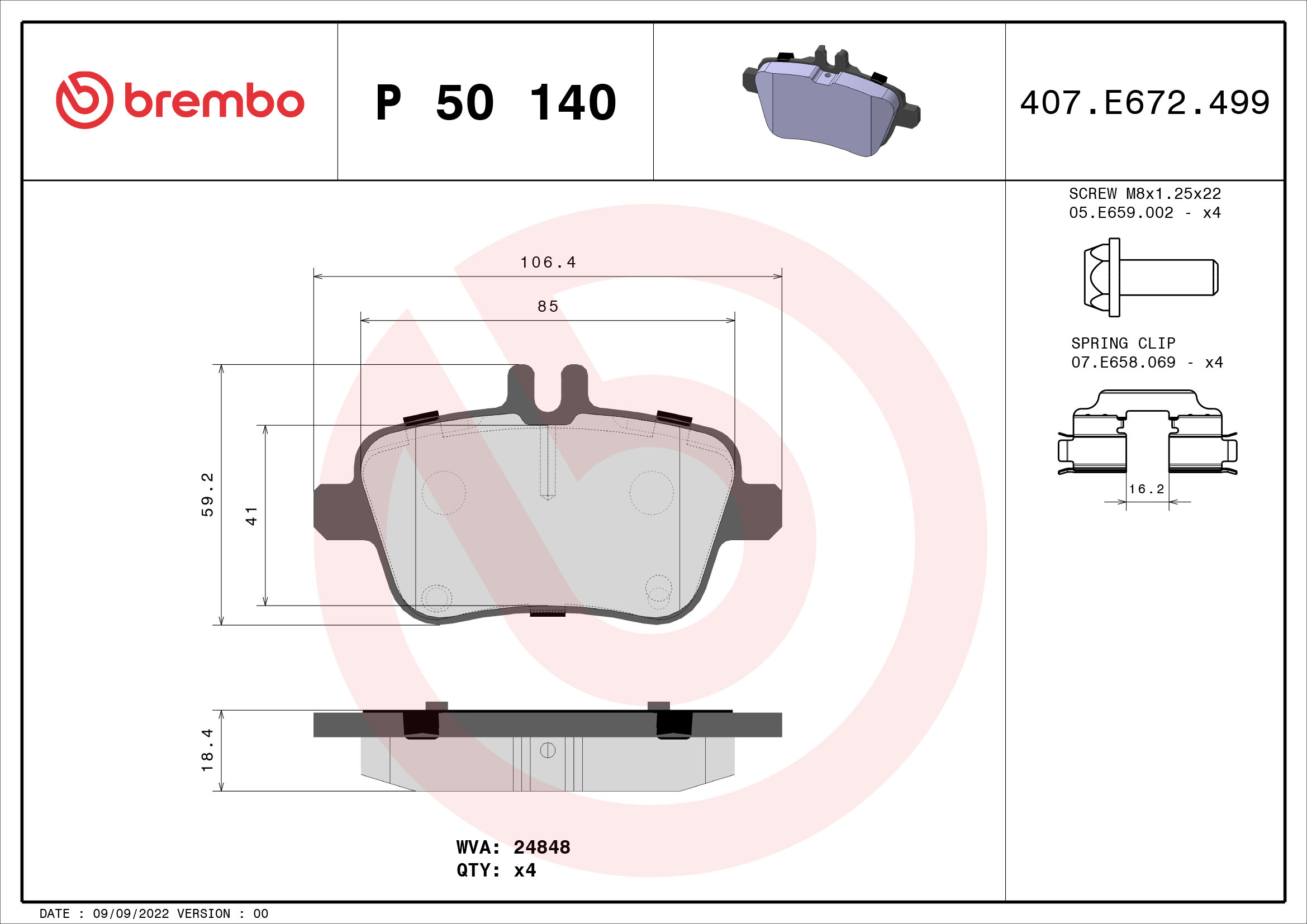 Brake Pad Set, disc brake - P 50 140 BREMBO