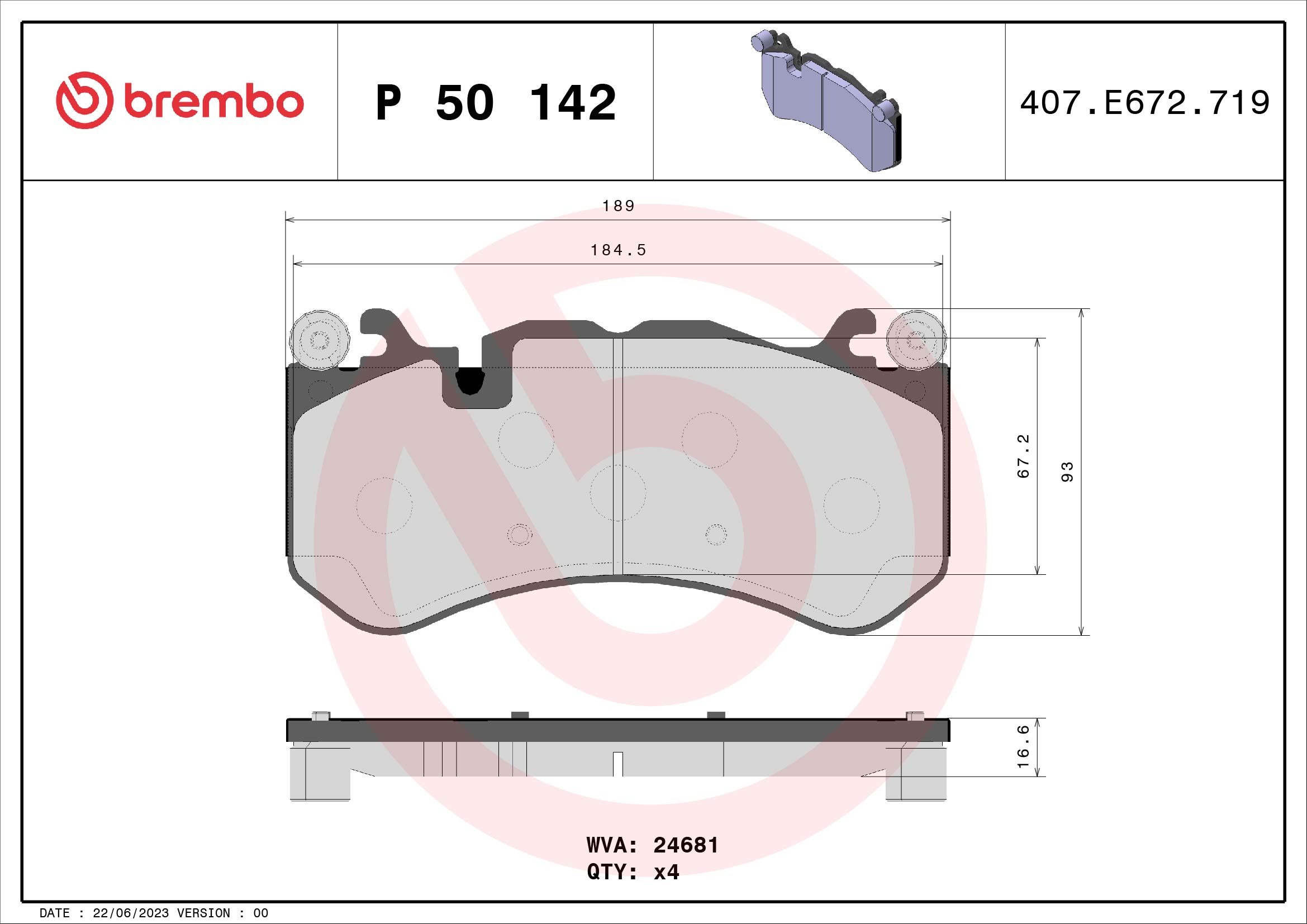Brake Pad Set, disc brake - P 50 142 BREMBO